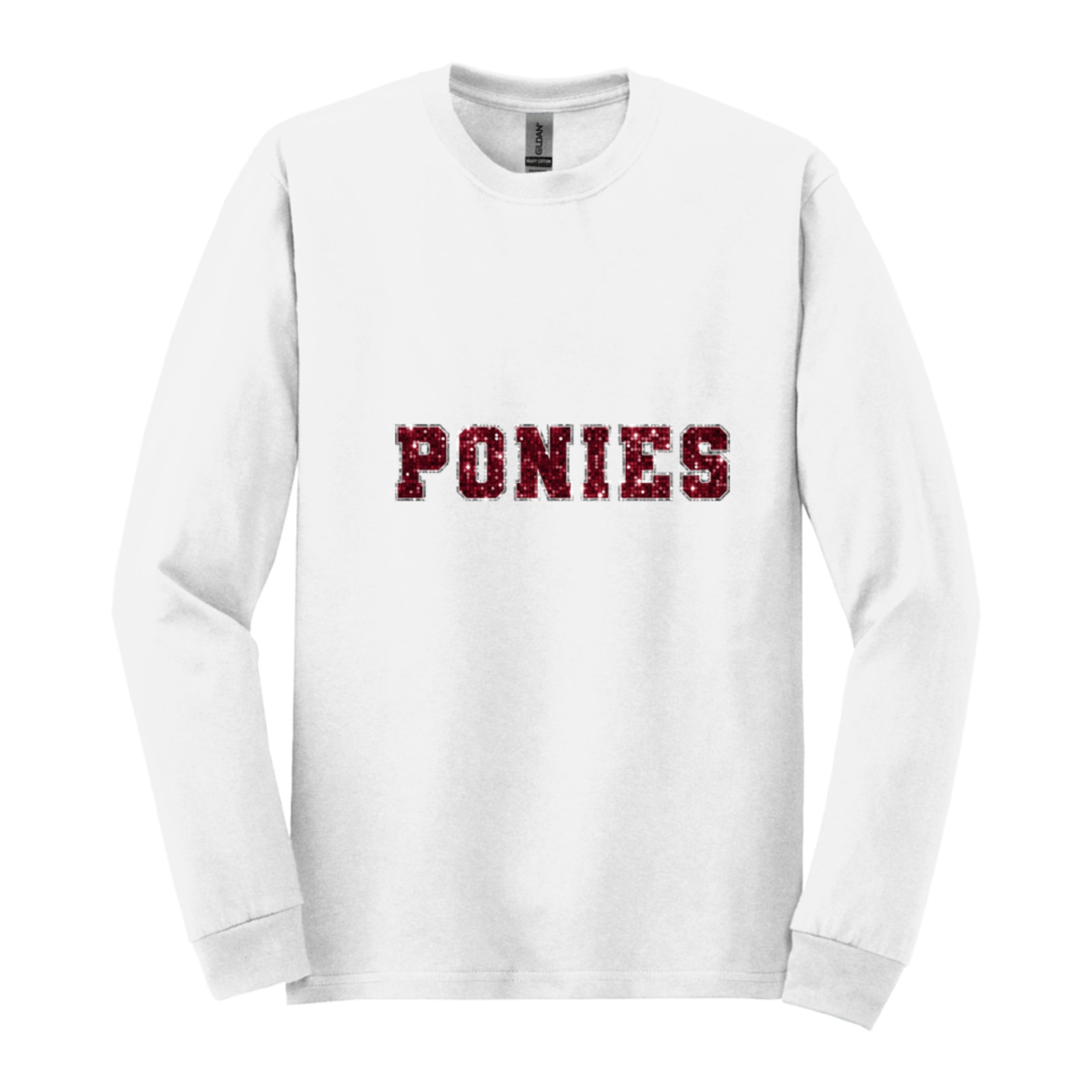 Ponies sequin sleeve maroon silver Gildan - Heavy Cotton 100% Cotton Long Sleeve T-Shirt. 5400