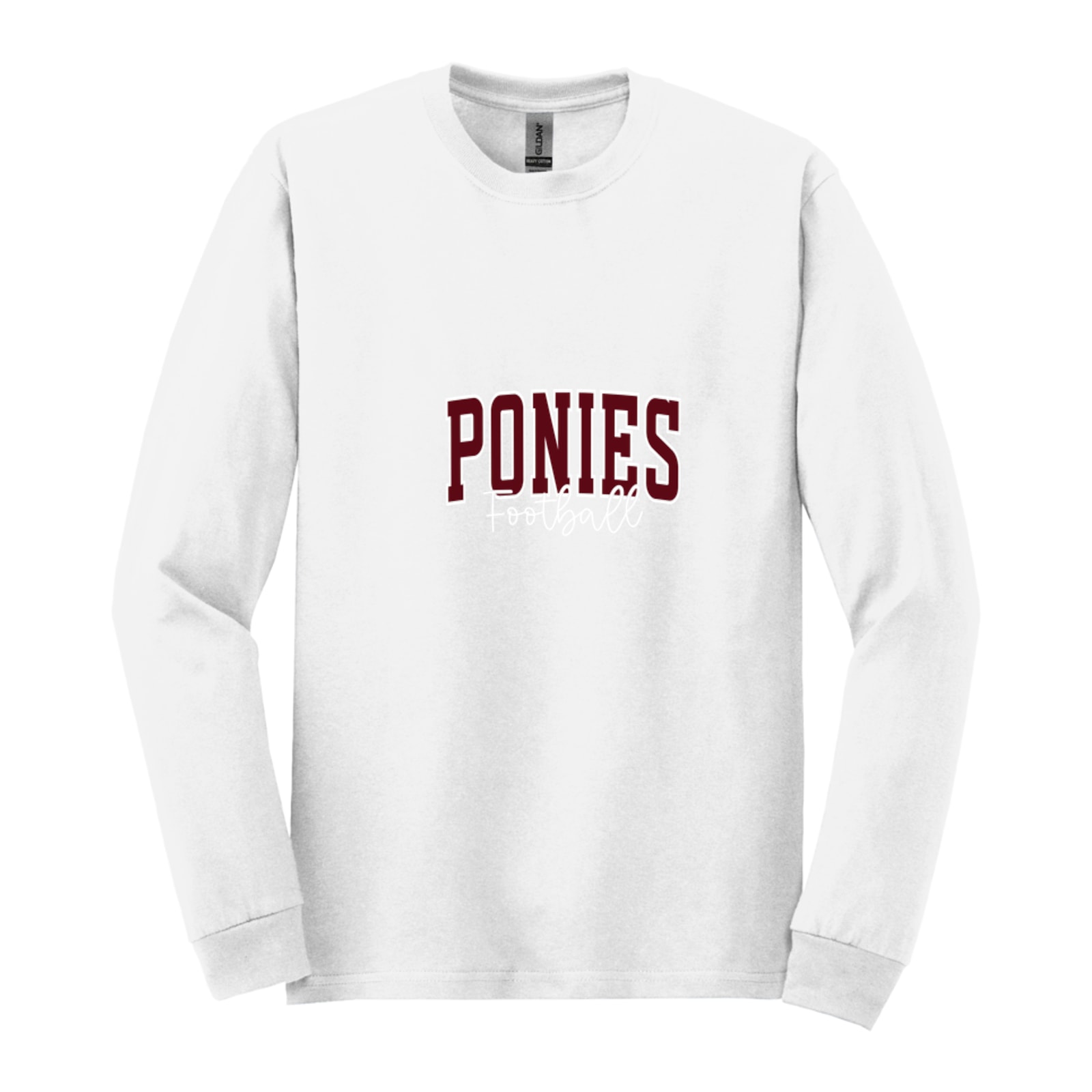 Ponies football arc maroon white Gildan - Heavy Cotton 100% Cotton Long Sleeve T-Shirt. 5400