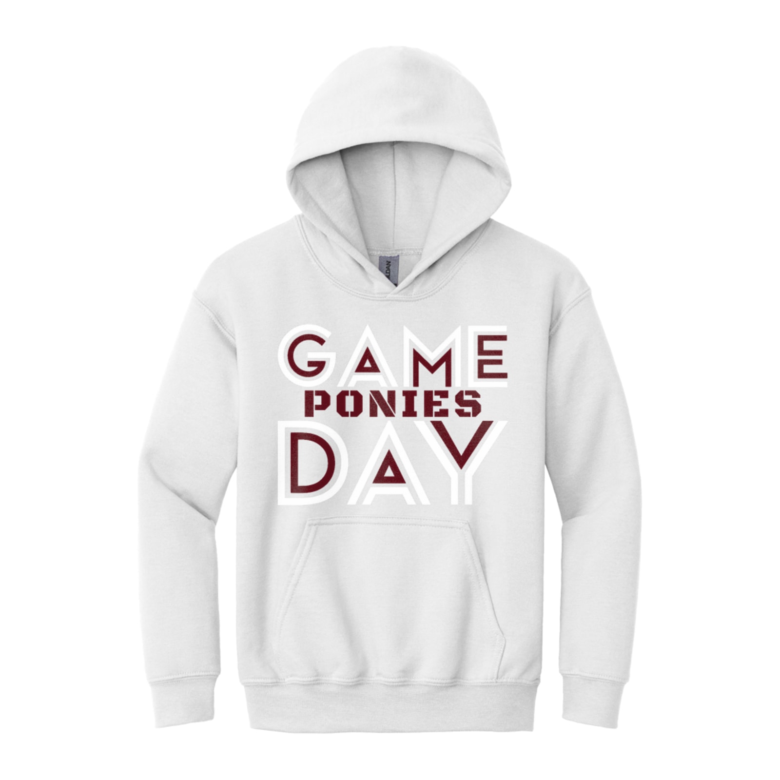 Game day ponies maroon white Gildan - Youth Heavy Blend Hooded Sweatshirt. 18500B