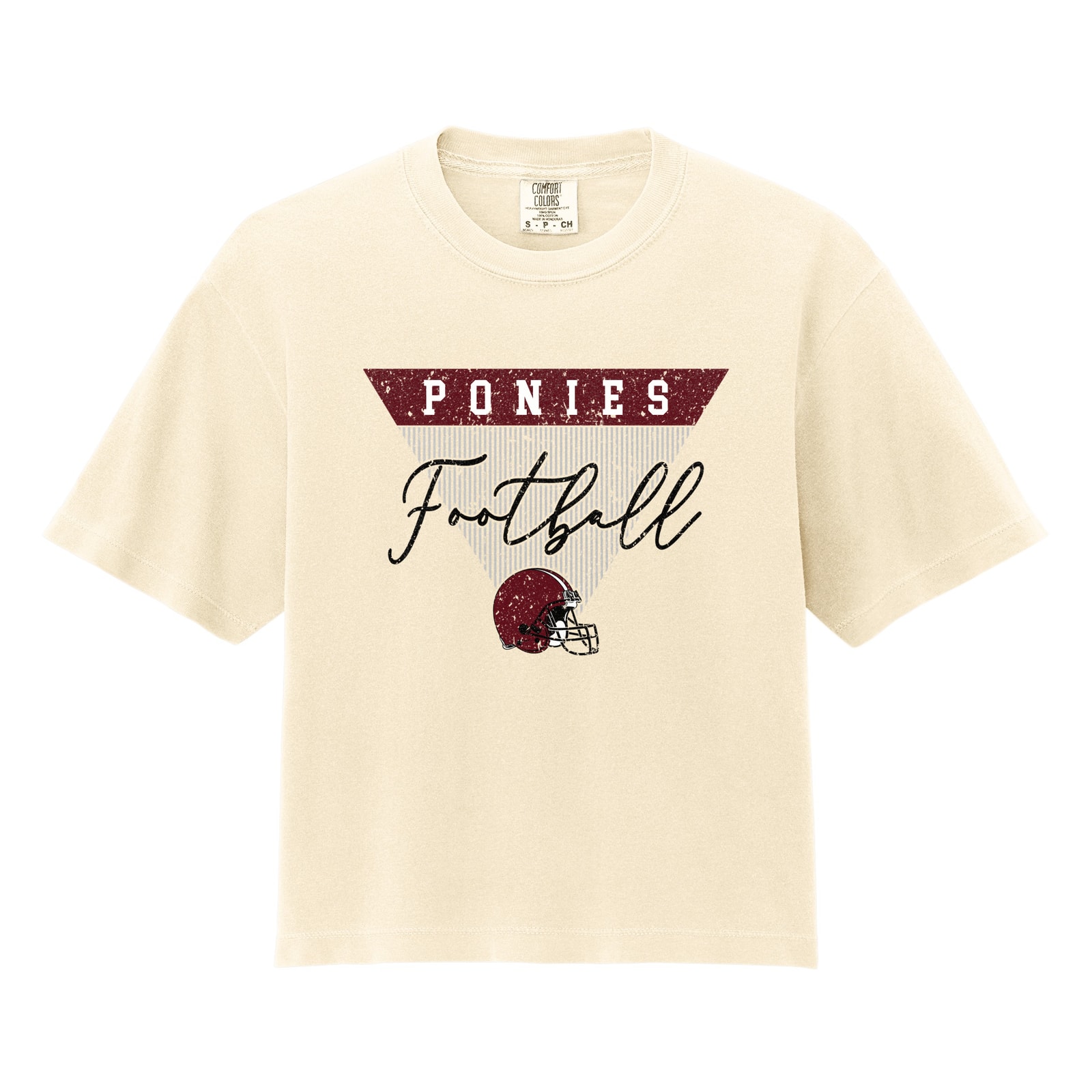 Ponies football triangle maroon Comfort Colors 3023CL Cropped Tee