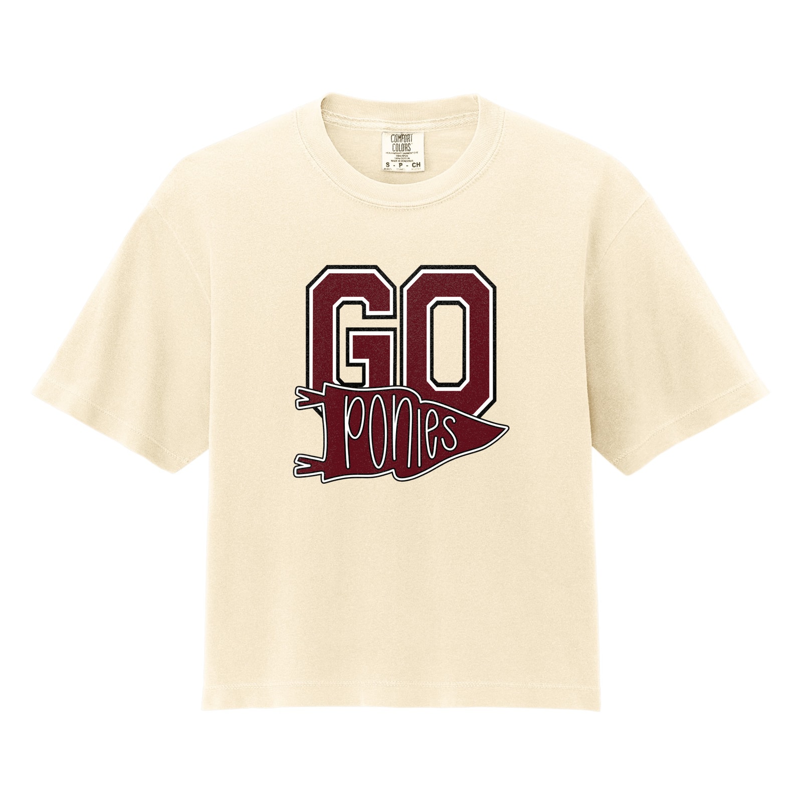 Go ponies pennant maroon white black Comfort Colors 3023CL Cropped Tee