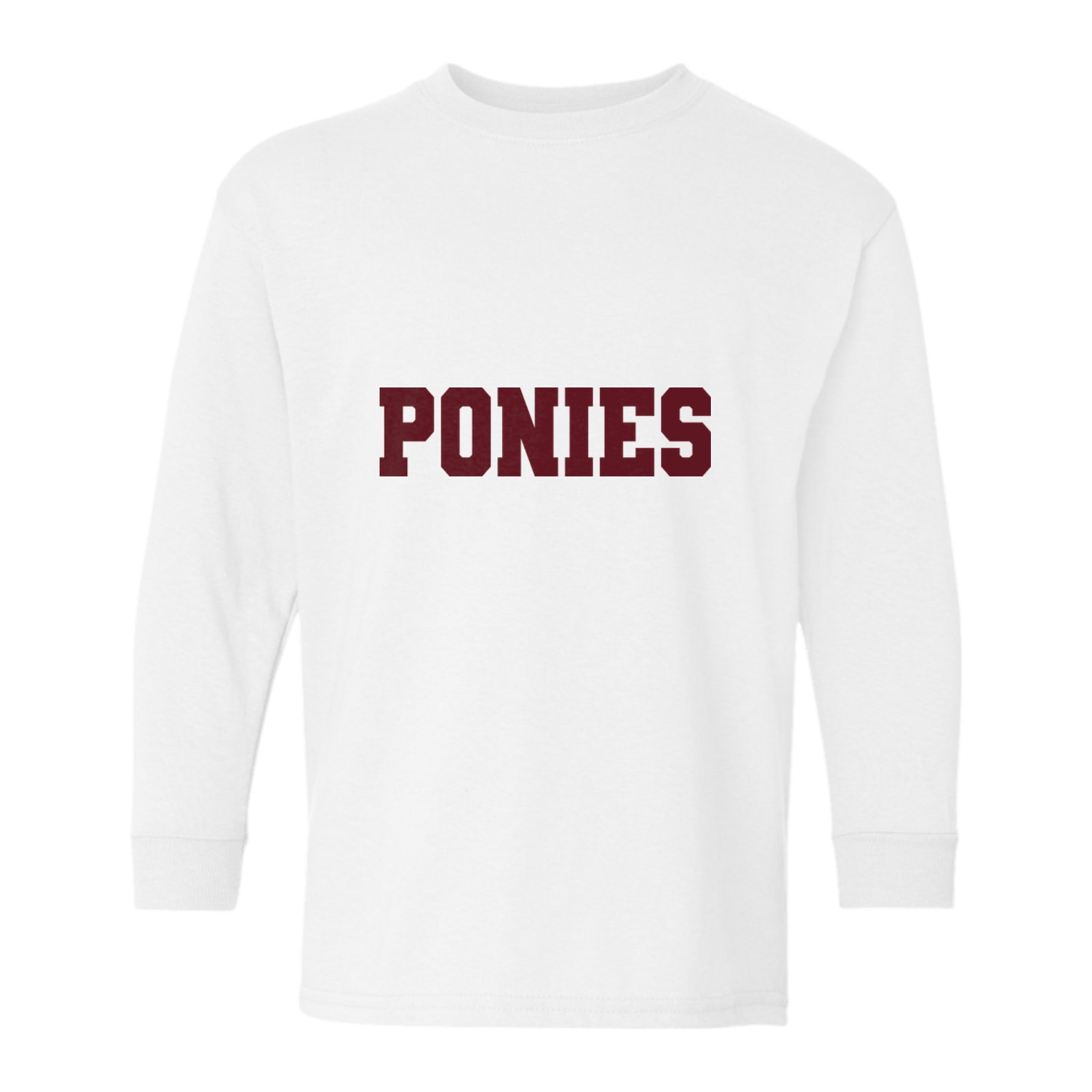 Ponies Sweats Maroon Gildan Youth Heavy Cotton 100% Cotton Long Sleeve T-Shirt. 5400B