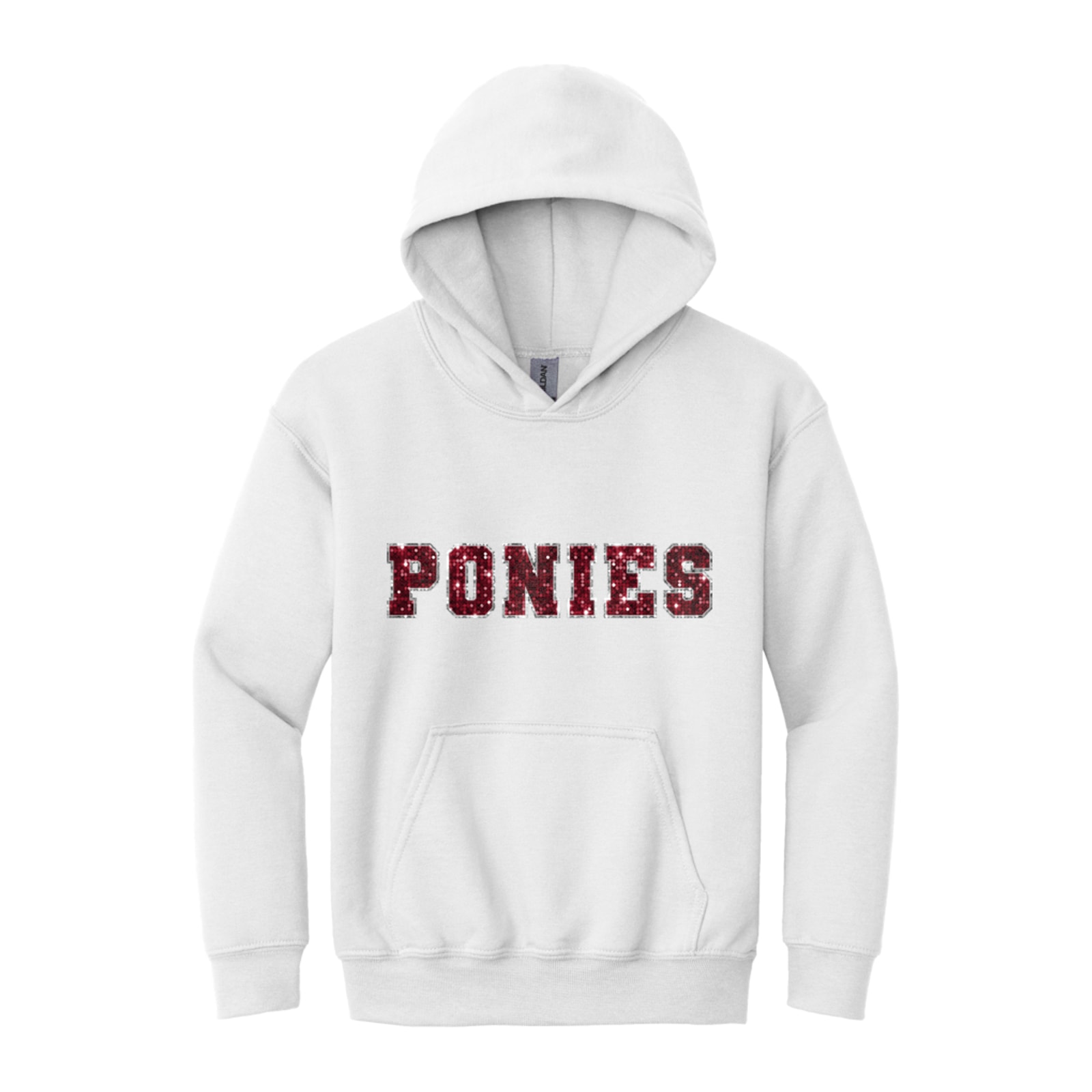 Ponies sequin sleeve maroon silver Gildan - Youth Heavy Blend Hooded Sweatshirt. 18500B