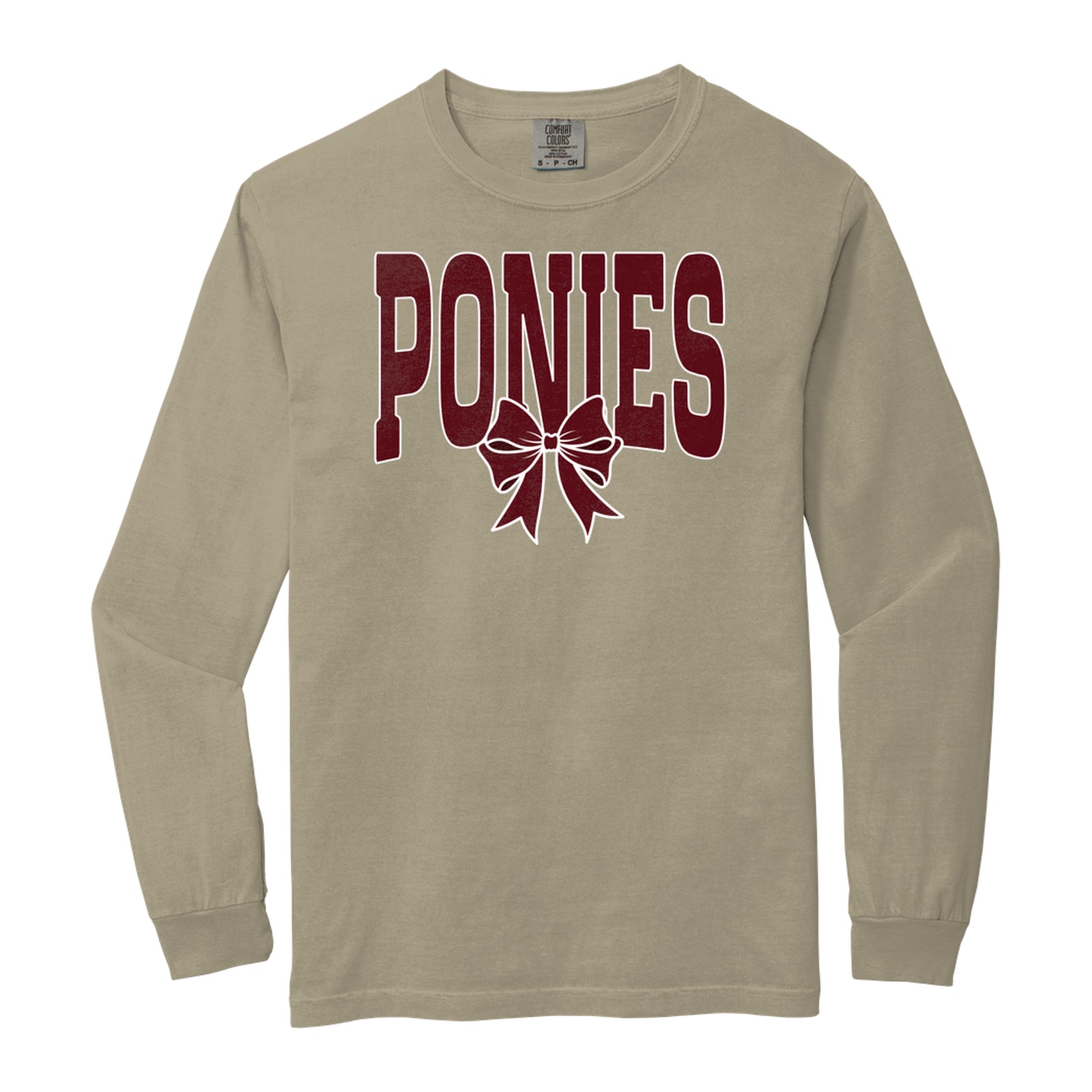 Ponies arch maroon maroon bow white outline Comfort Colors 6014 Long Sleeve
