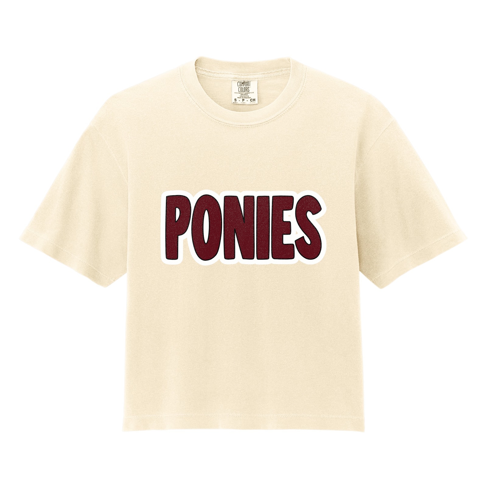 Ponies bubble maroon black white Comfort Colors 3023CL Cropped Tee