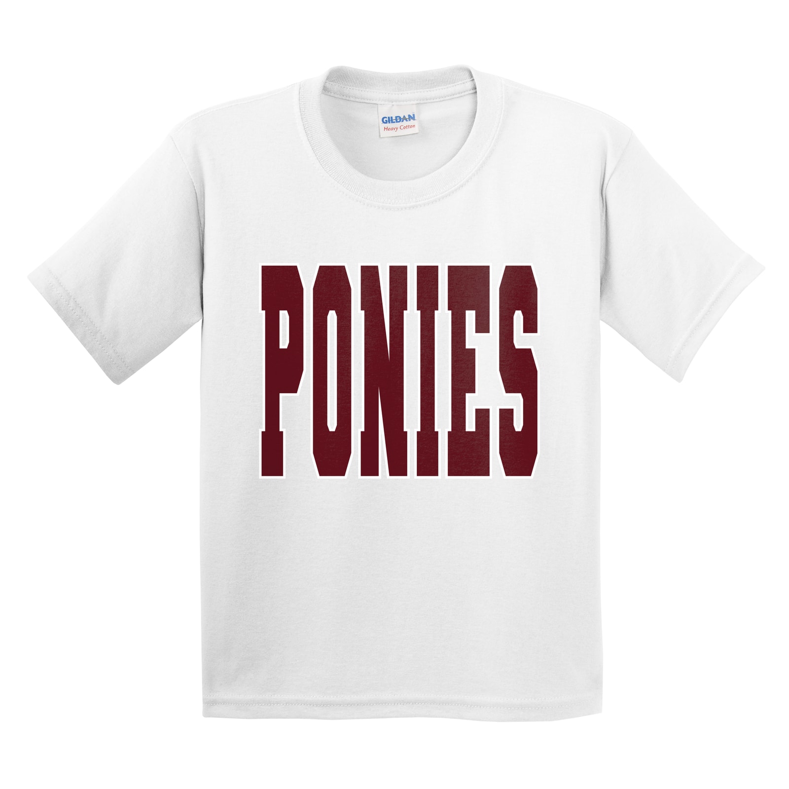 Ponies maroon white Gildan 5000B Youth Tee