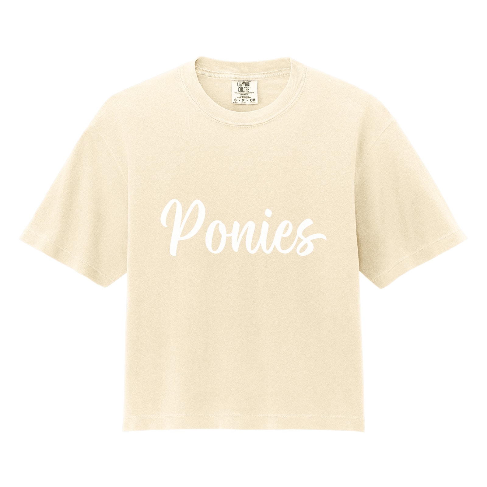 Ponies white puff script Comfort Colors 3023CL Cropped Tee