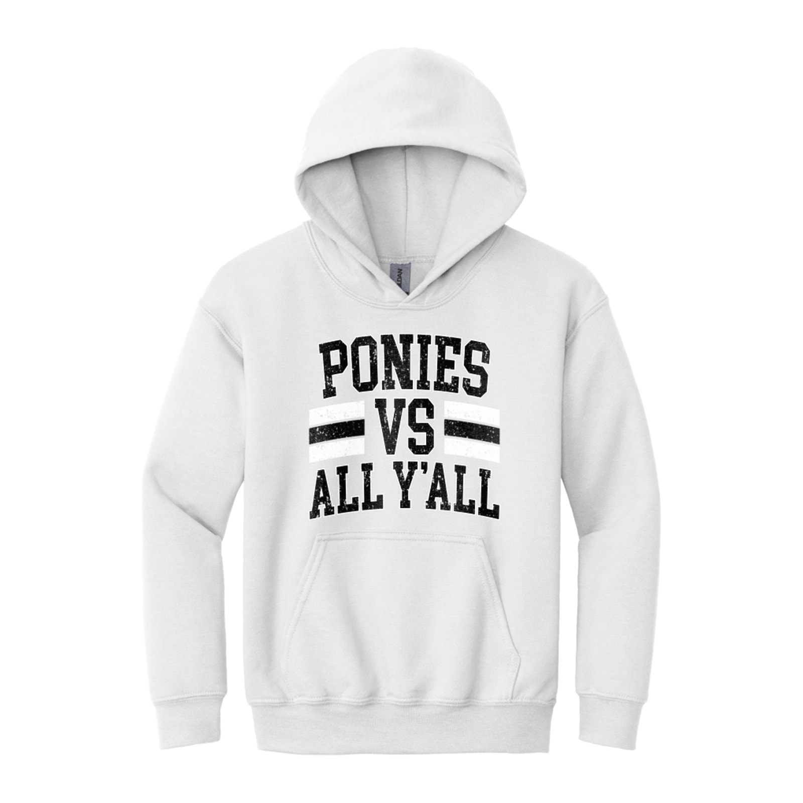 Ponies vs all y’all black white distressed Gildan - Youth Heavy Blend Hooded Sweatshirt. 18500B