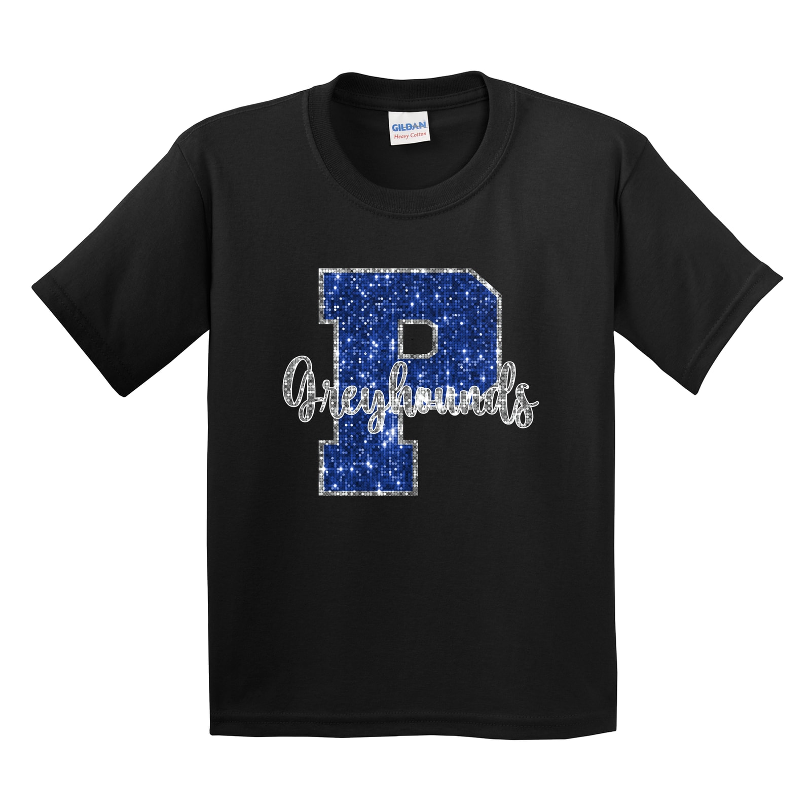 P Greyhounds sequin greyhounds blue silver Gildan 5000B Youth Tee