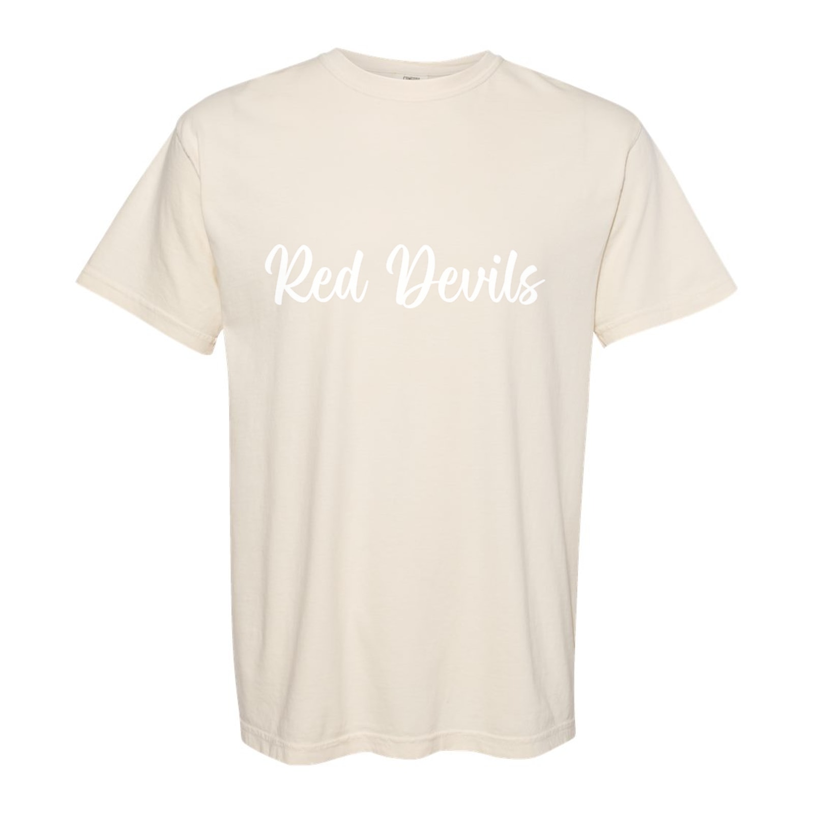 Red Devils white puff script