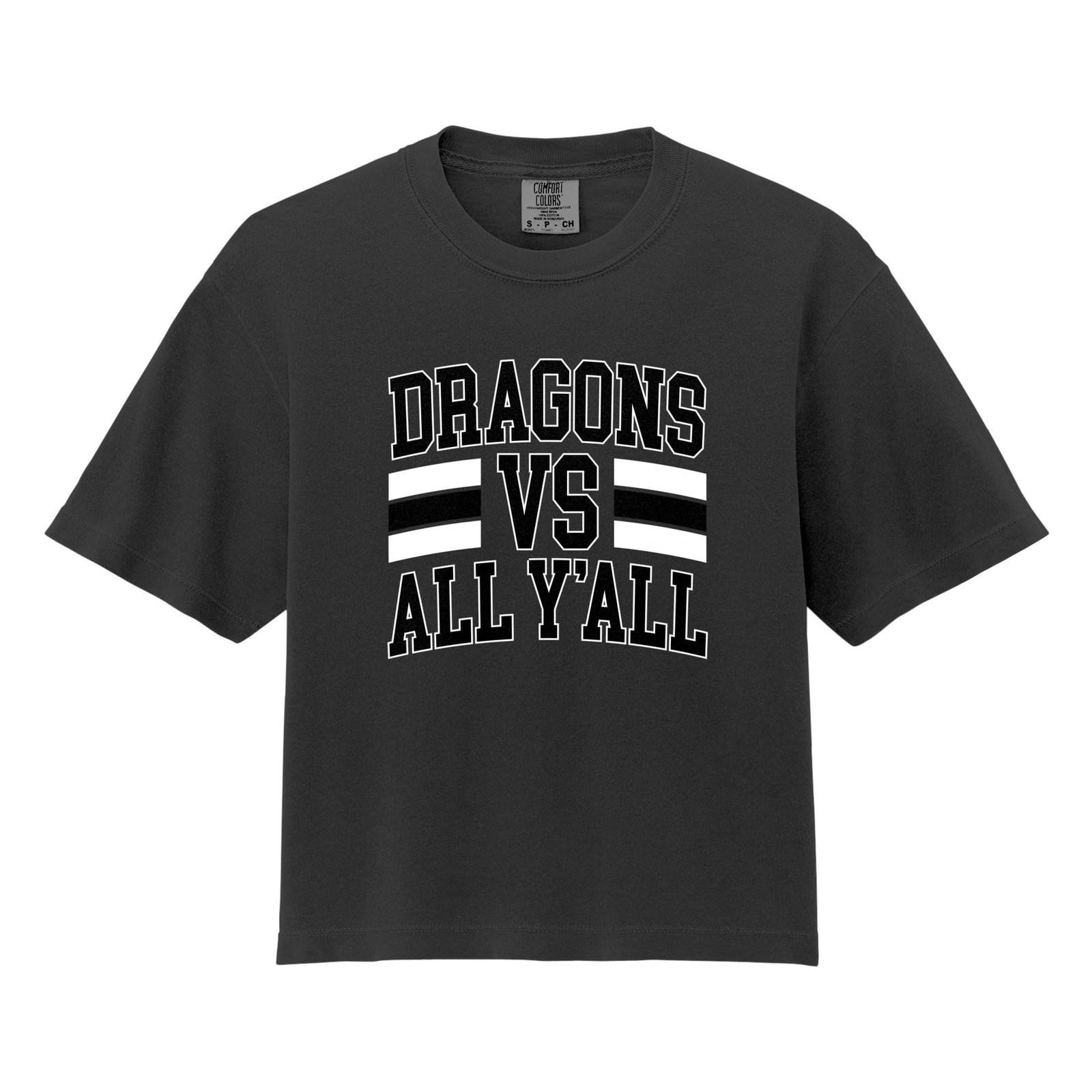 Dragons vs all y’all black white Comfort Colors 3023CL Cropped Tee