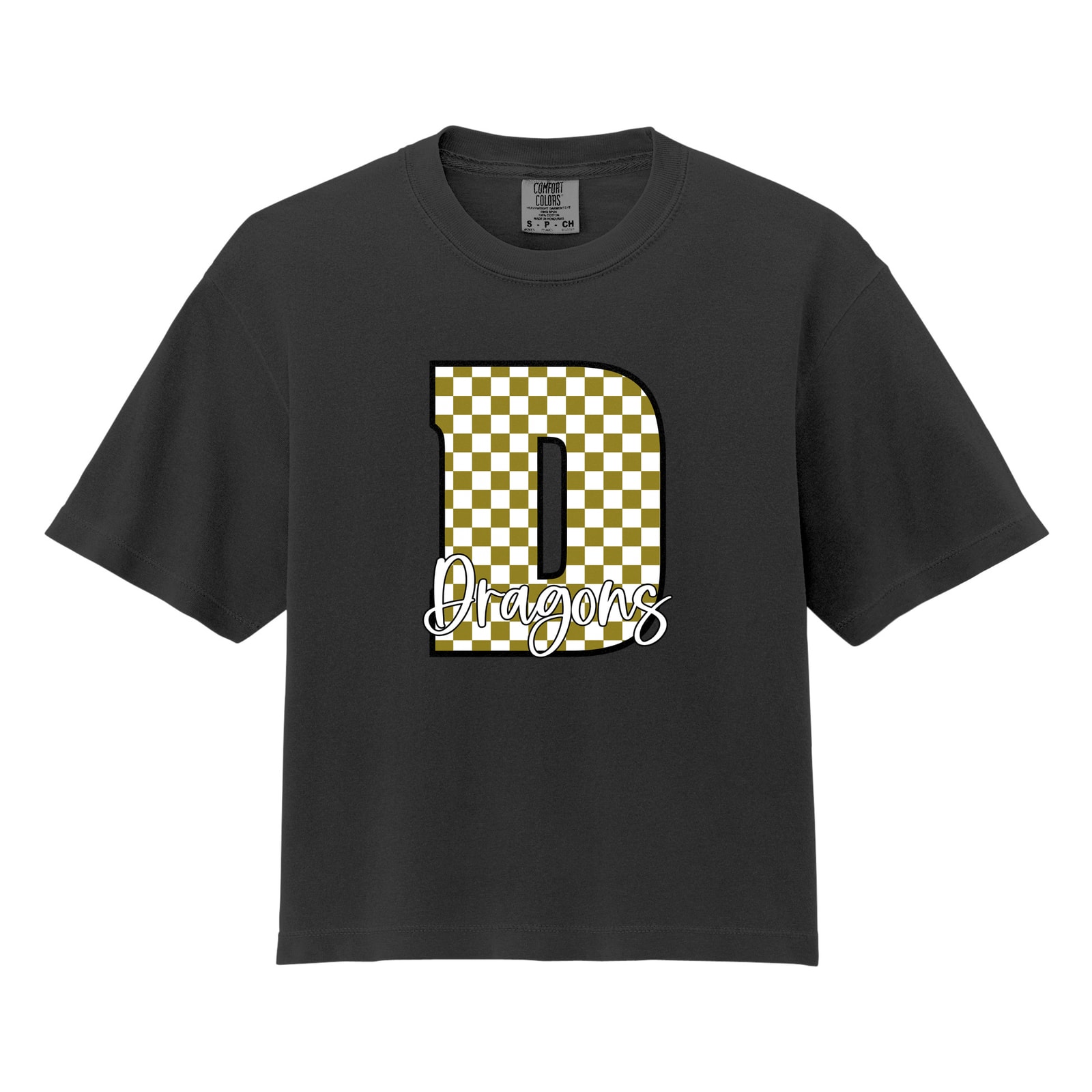 Dragons D Checkered Script Comfort Colors 3023CL Cropped Tee