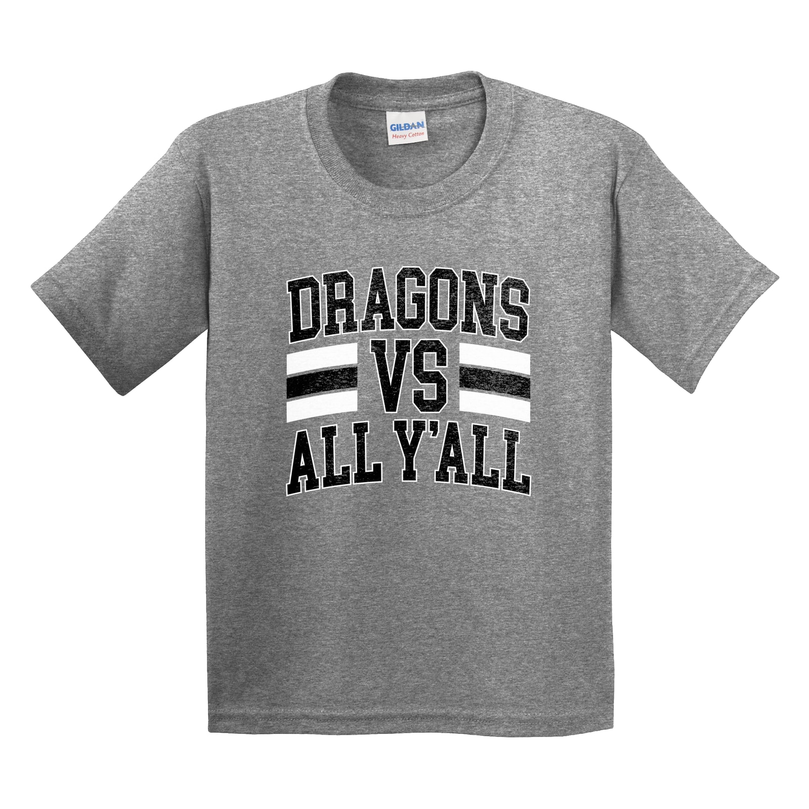 Dragons vs all y’all black white Gildan 5000B Youth Tee