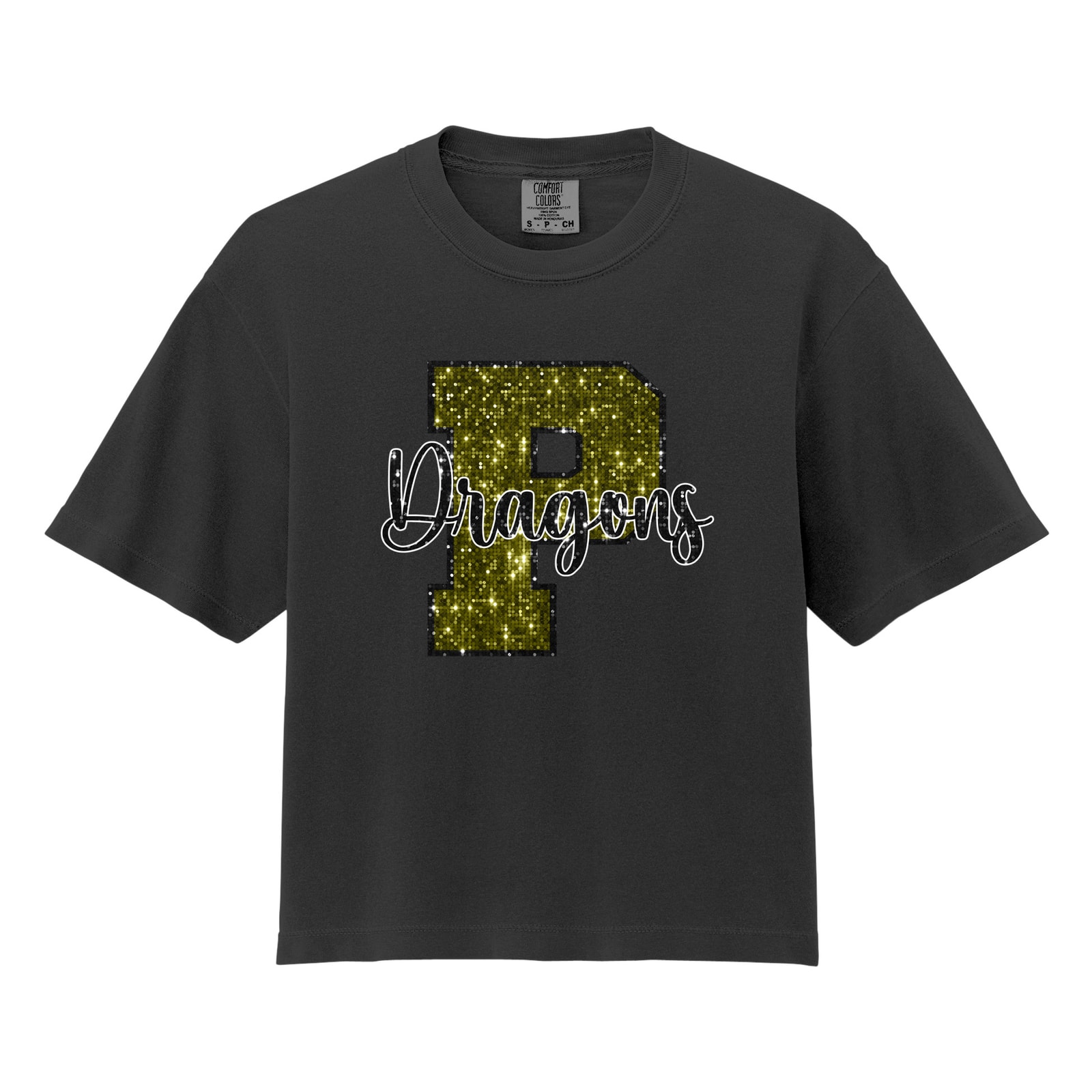 Dragons P Sequin Comfort Colors 3023CL Cropped Tee