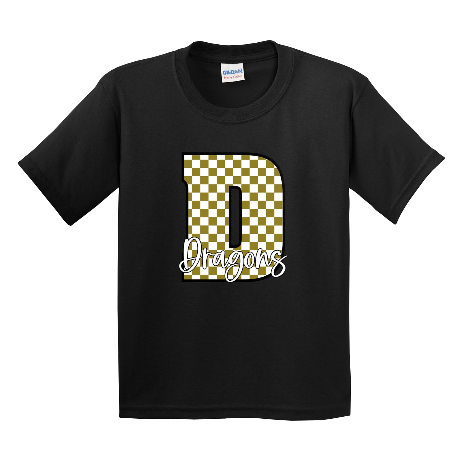 Dragons D Checkered Script Gildan 5000B Youth Tee