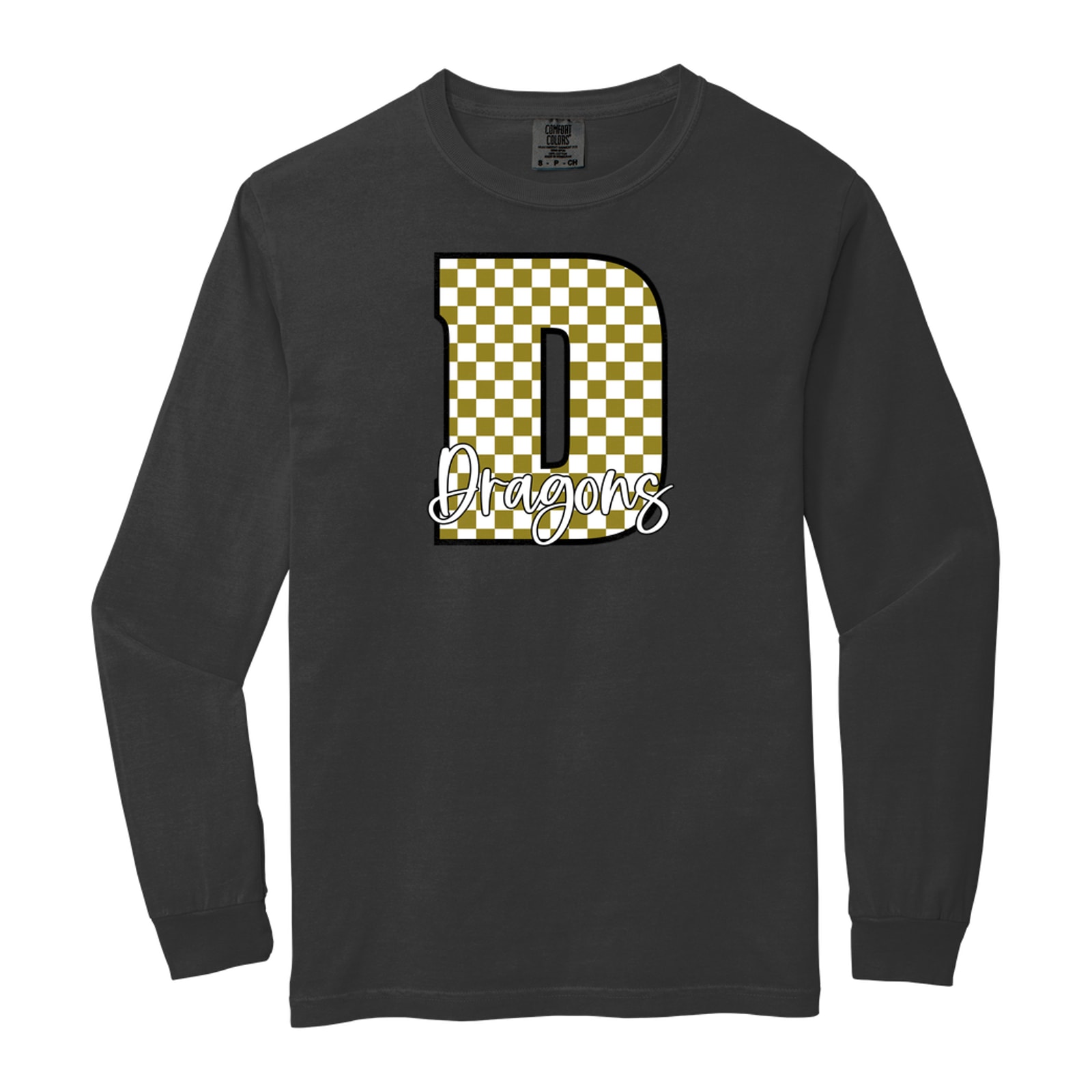 Dragons D Checkered Script Comfort Colors 6014 Long Sleeve