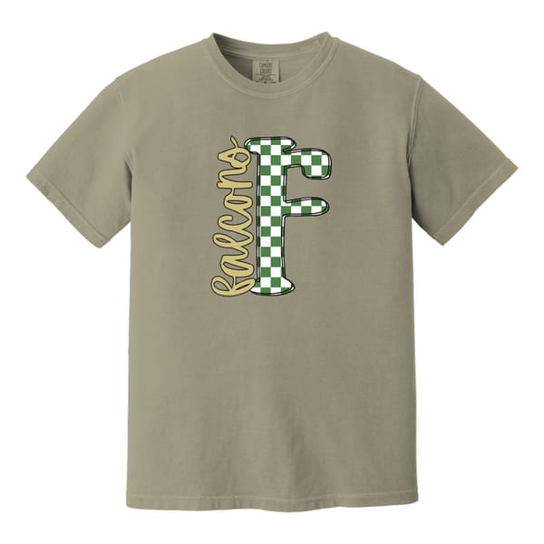 F big letter checkered falcons green Vegas gold black