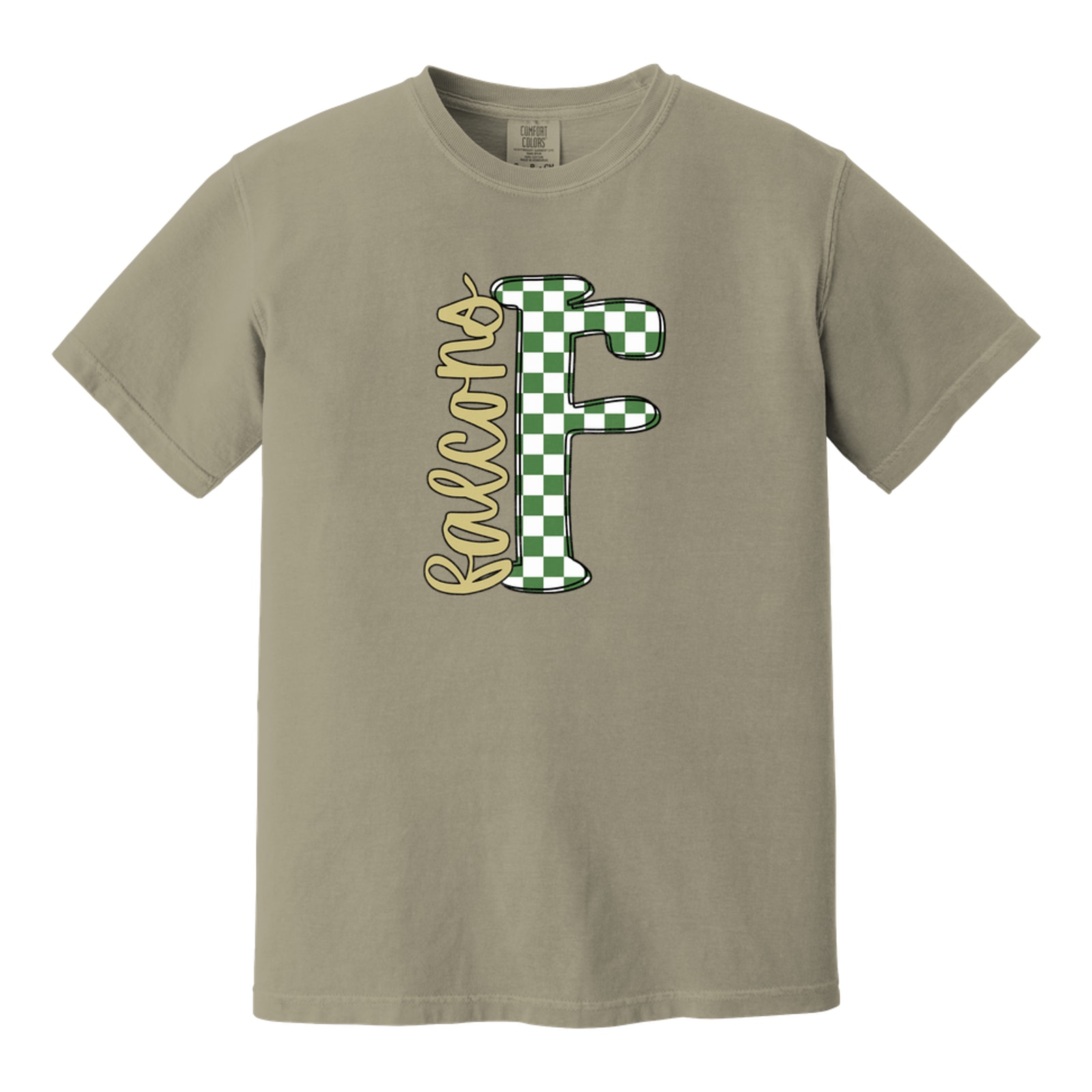 F big letter checkered falcons green Vegas gold black