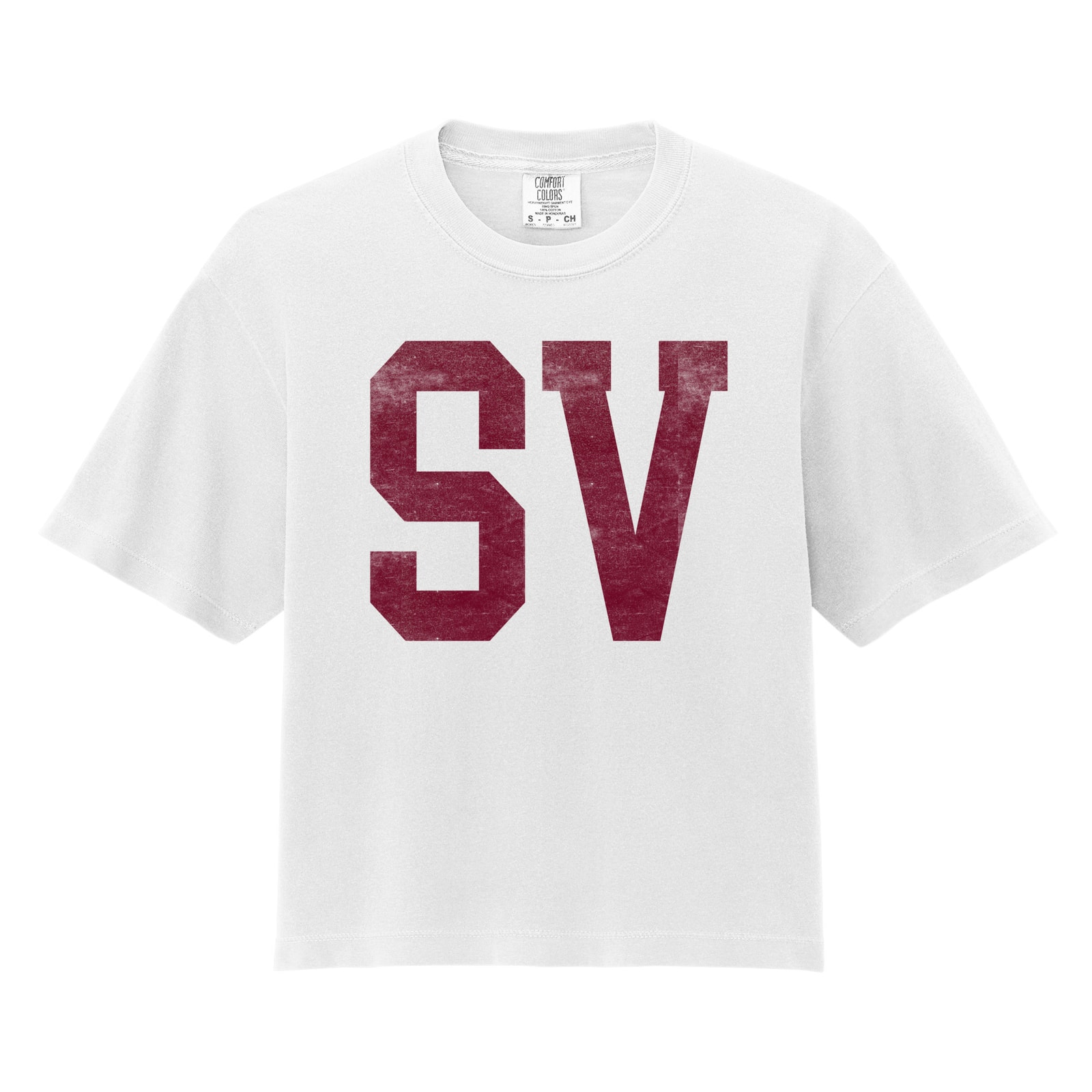 Grunge big letter SV Sesser Valier maroon Comfort Colors 3023CL Cropped Tee