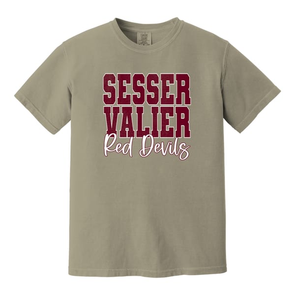 Sesser Valier Red Devils maroon White Duo Block Script