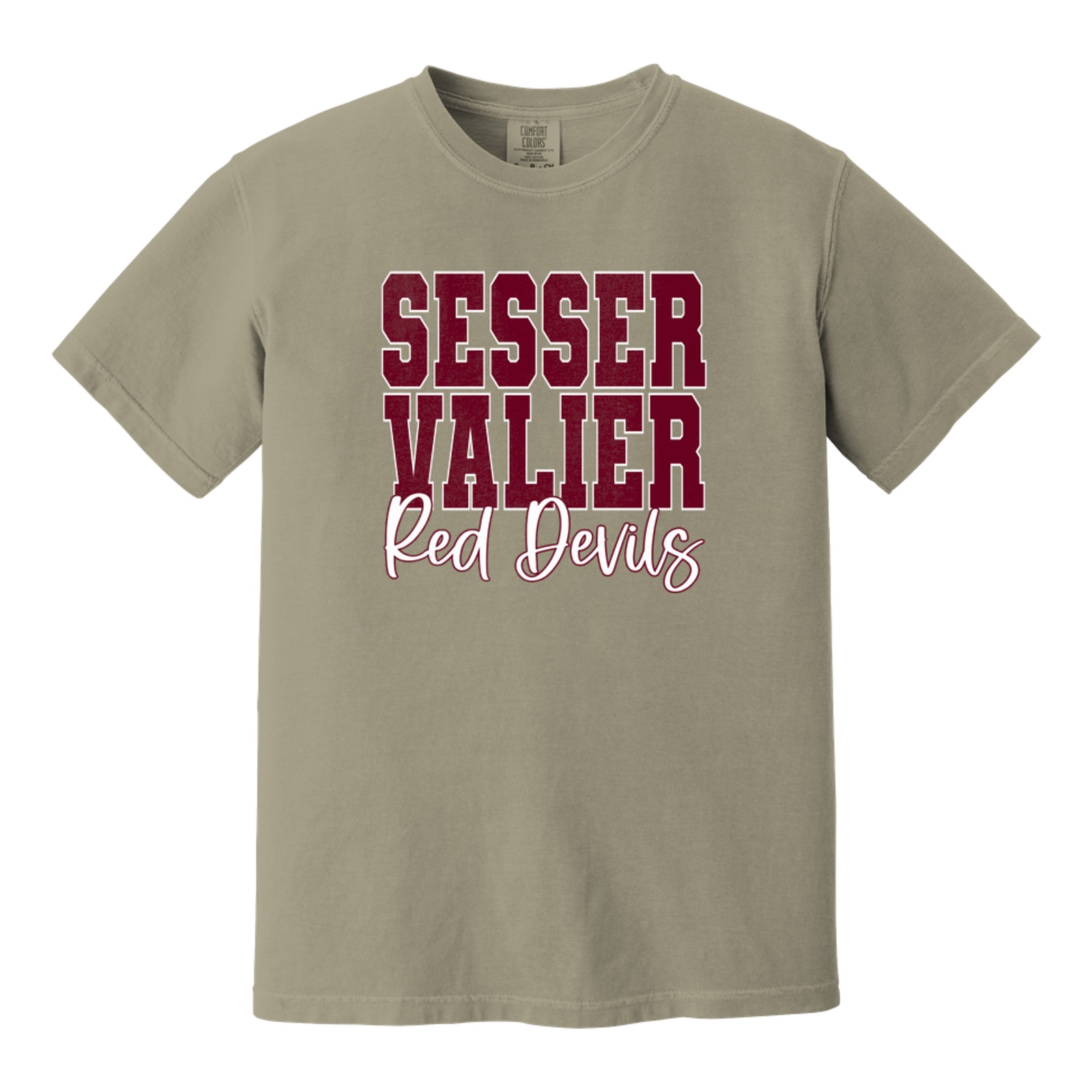 Sesser Valier Red Devils maroon White Duo Block Script