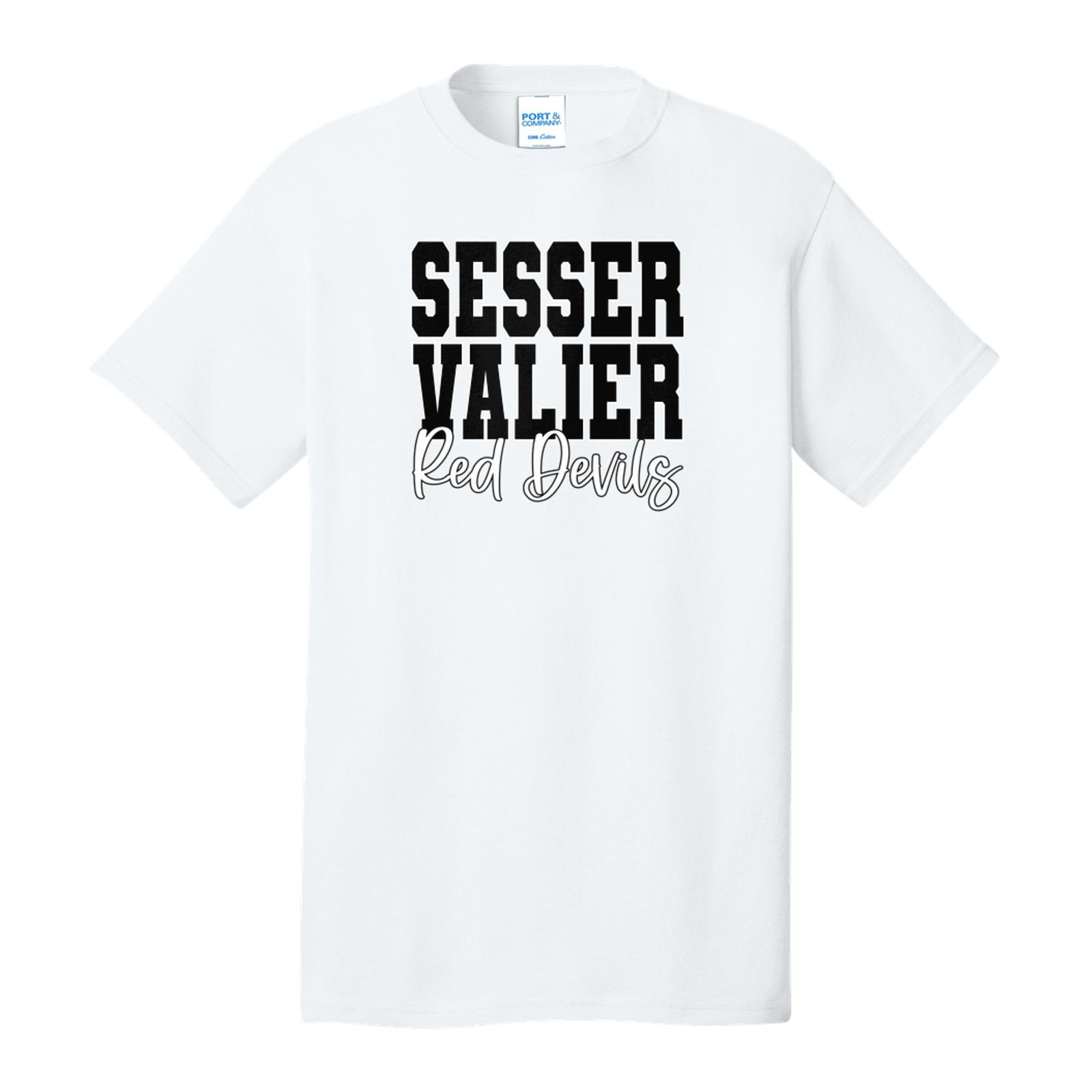 Sesser Valier Red Devils Black White Duo Block Script Port & Company PC54