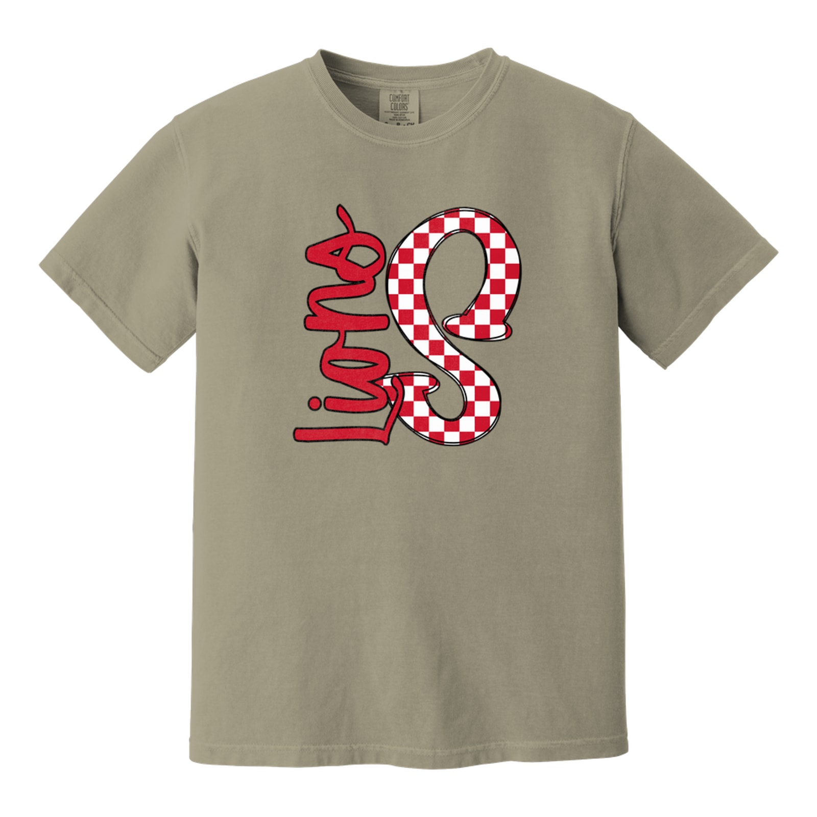S big letter checkered Lions searcy red white