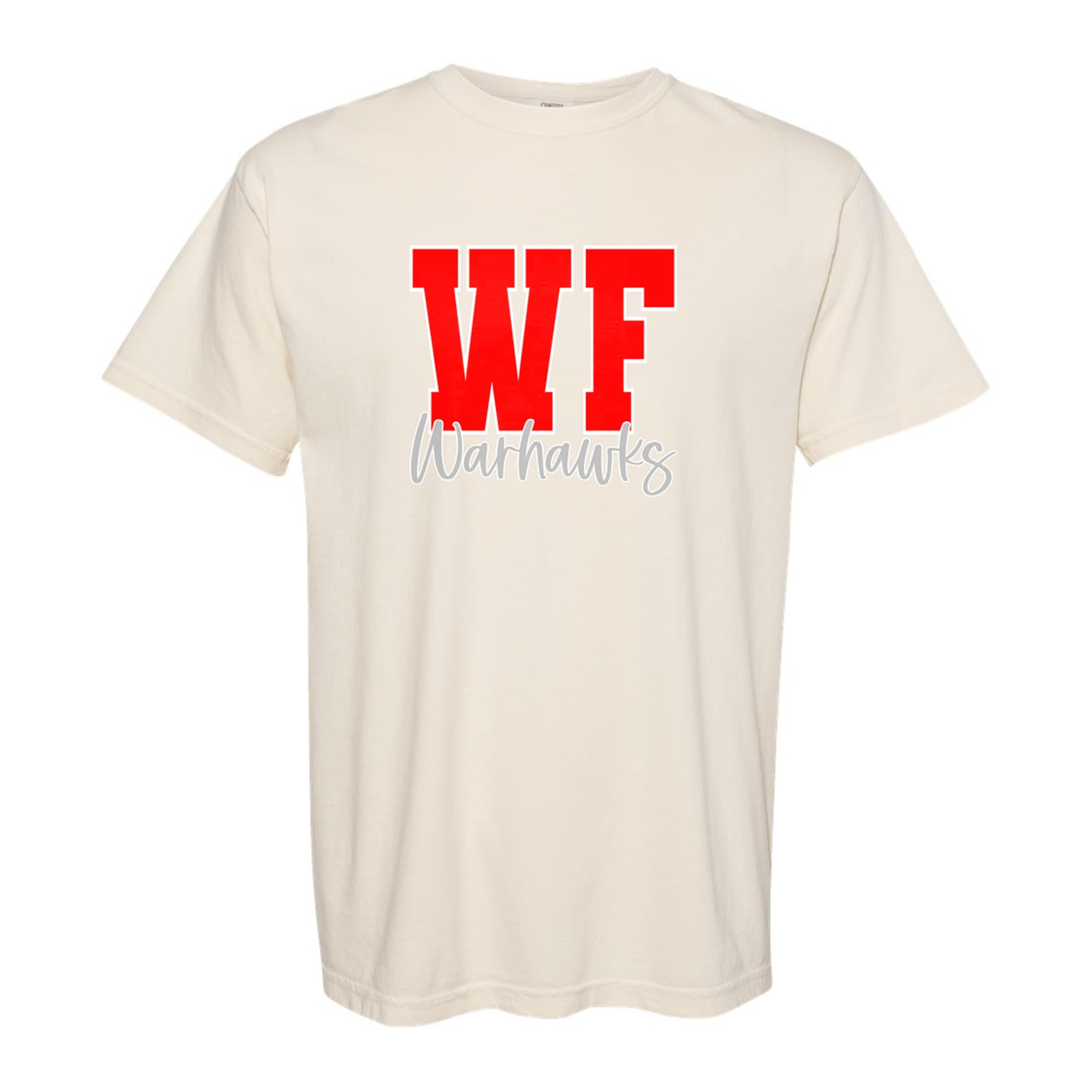 WF warhawks red silver white block script