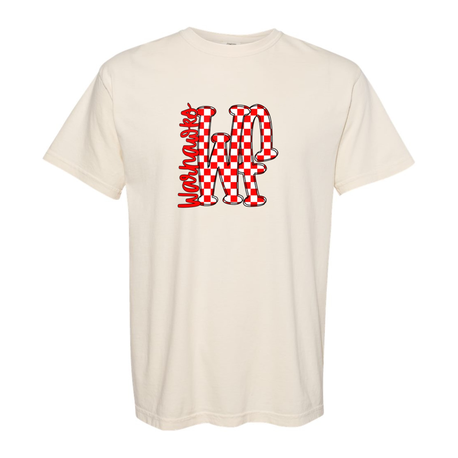 WF big letter checkered Warhawks red white black