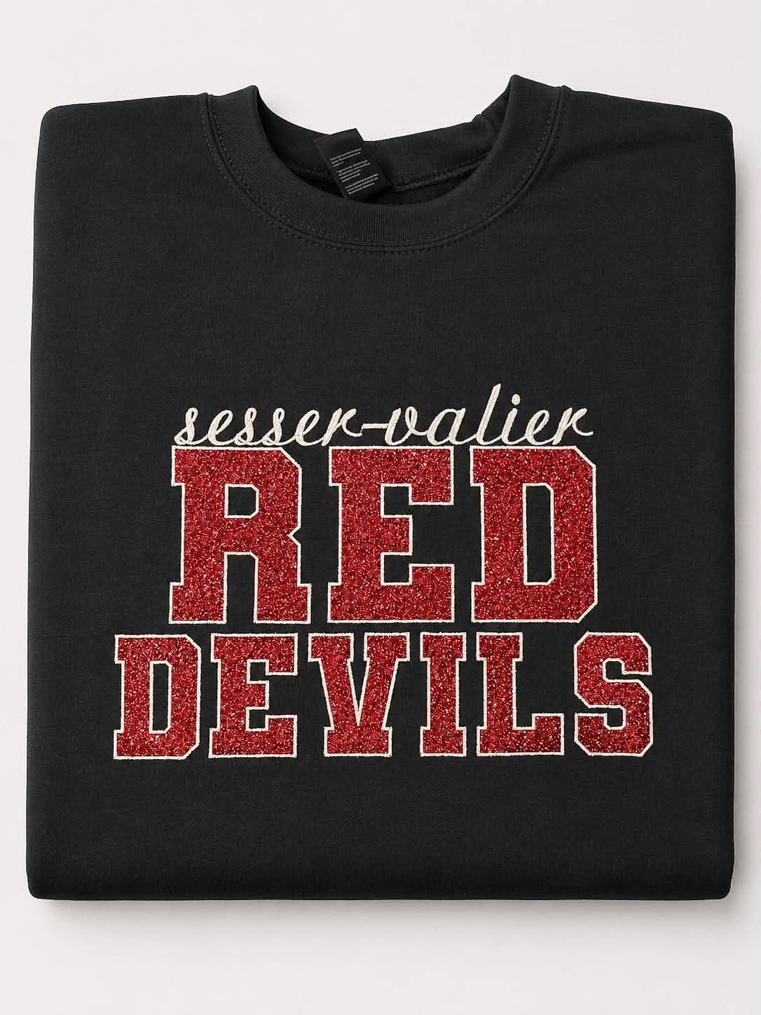 Sesser-Valier Red Devils Glitter Crewneck