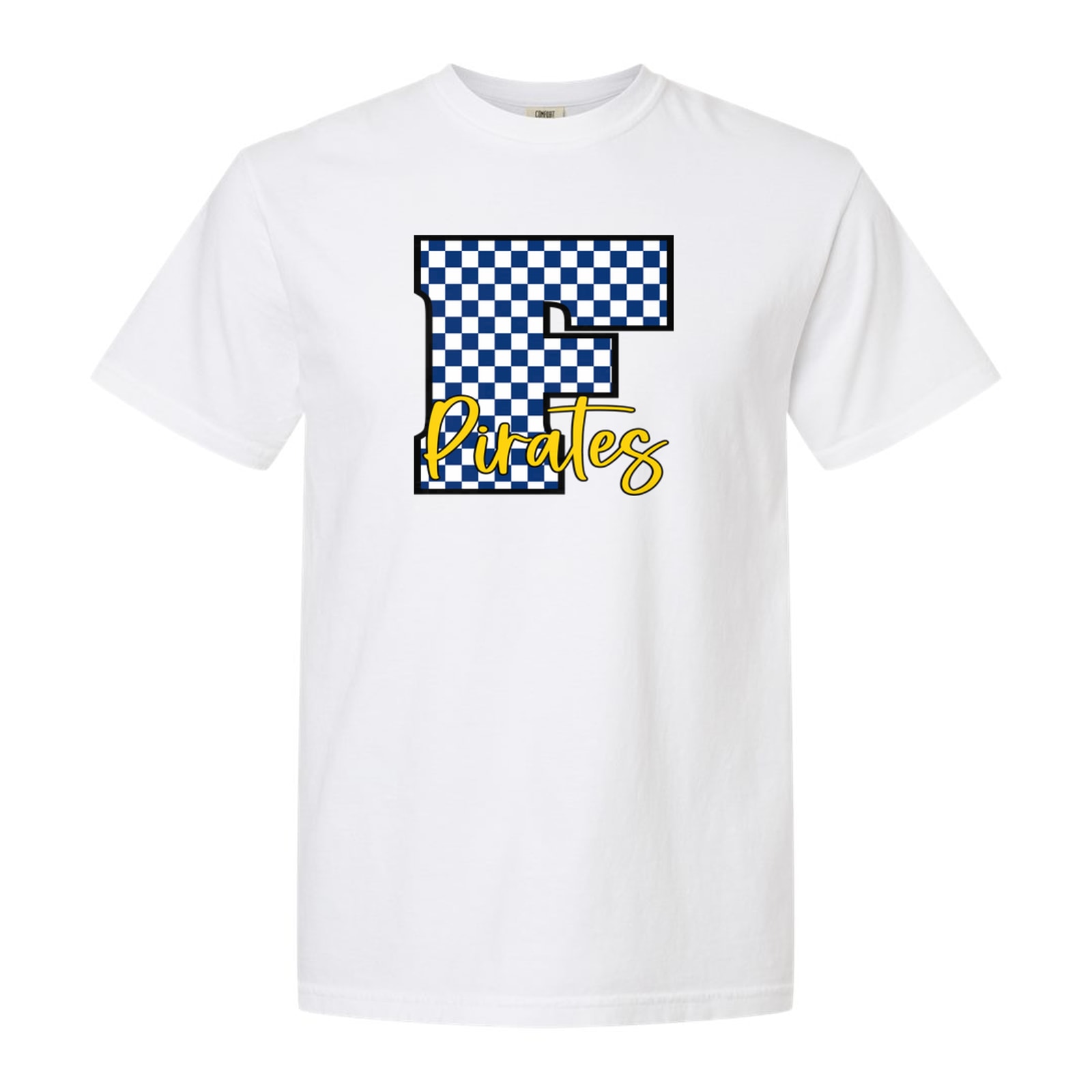 F pirates royal blue white checkers Bears gold script Bella+Canvas 6008 Racerback Tank