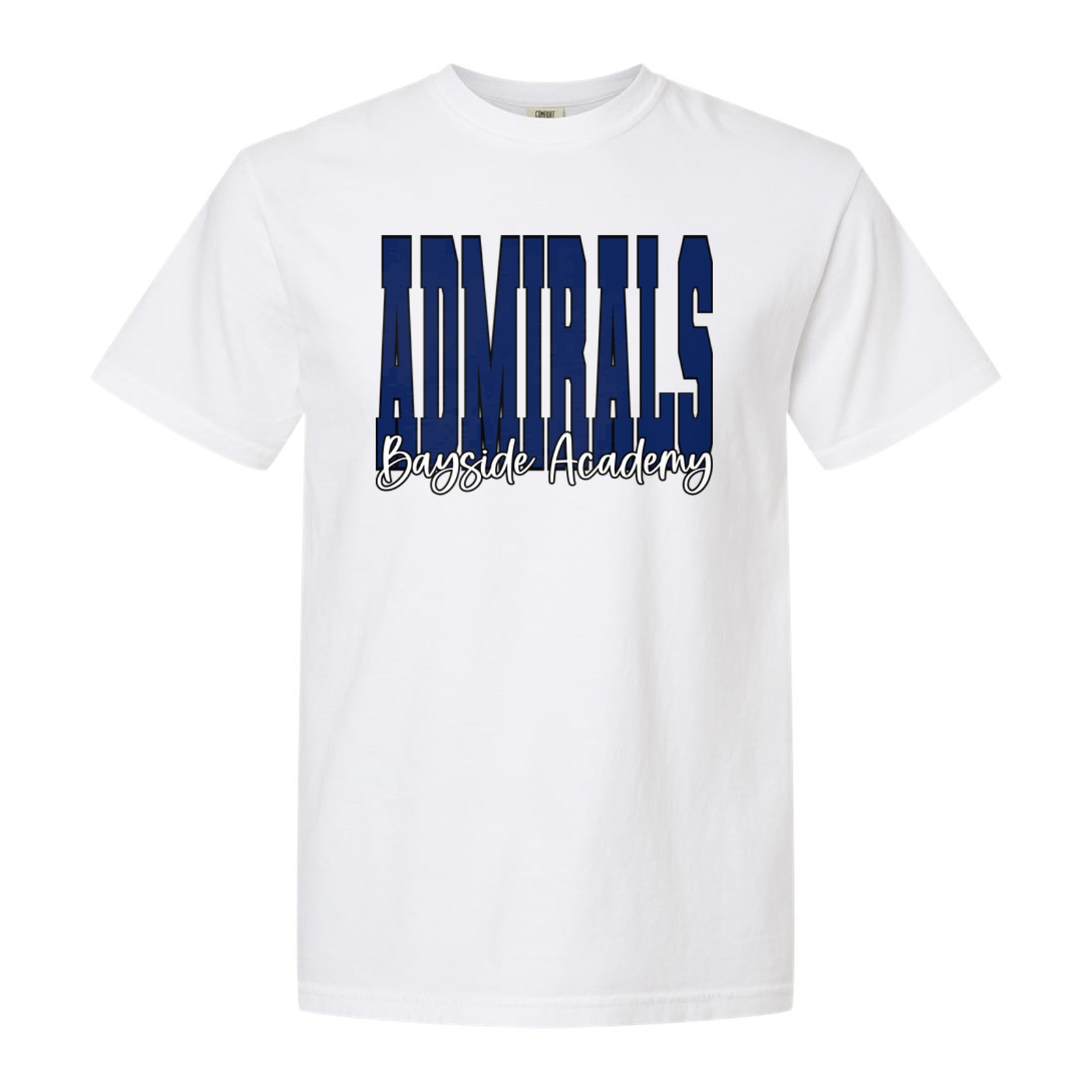 Admirals Bayside Academy Navy white black block script copy Gildan 5000B Youth Tee