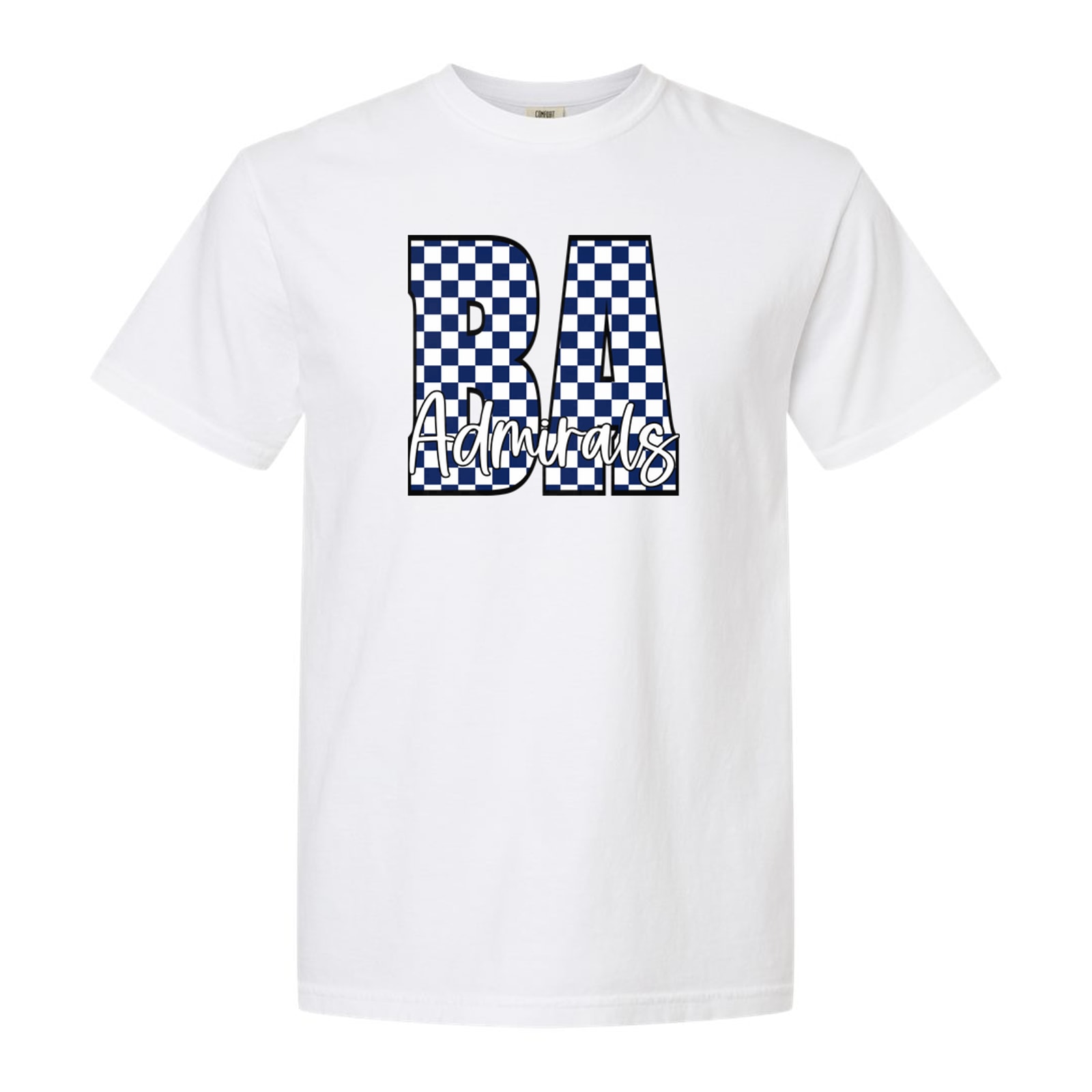 BA navy white checkers admirals white script Comfort Colors 6014 Long Sleeve