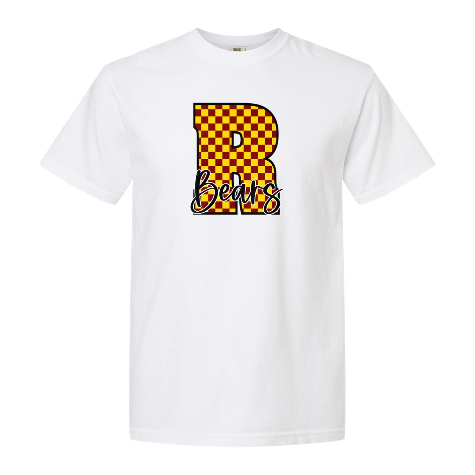 R maroon gold checkers bears black script Port & Company PC54