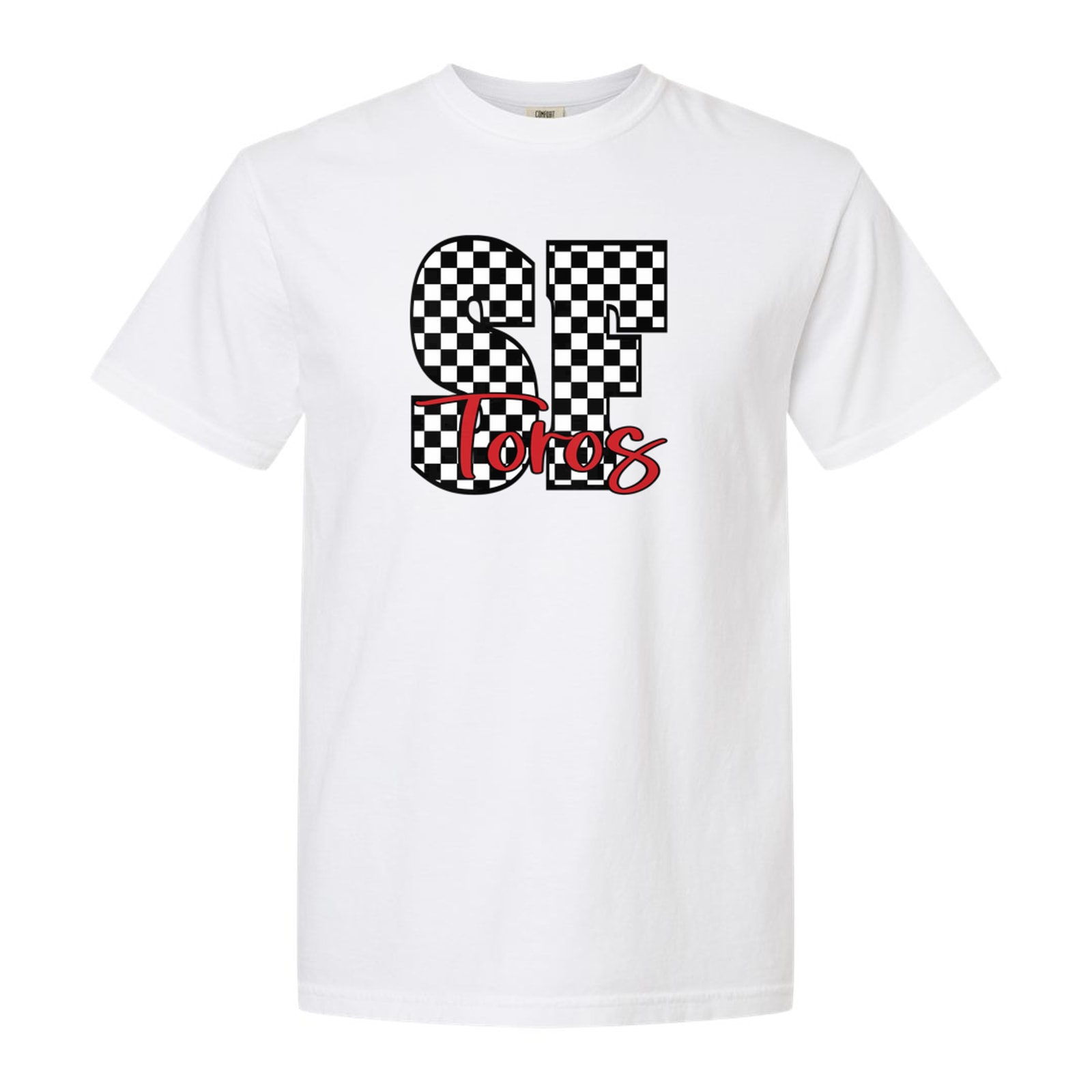 Spanish Fort SF black white checkers toros red script