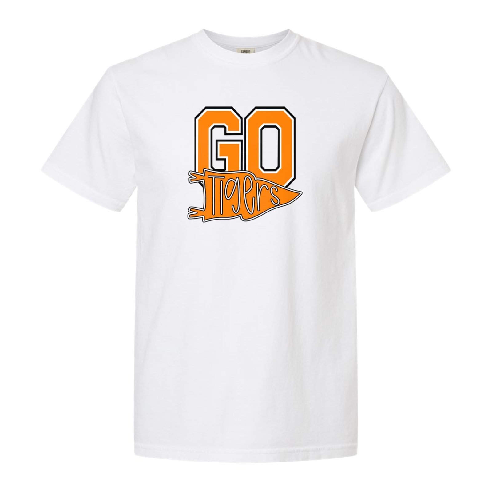 Go Tigers pennant orange white black Bella+Canvas 6008 Racerback Tank