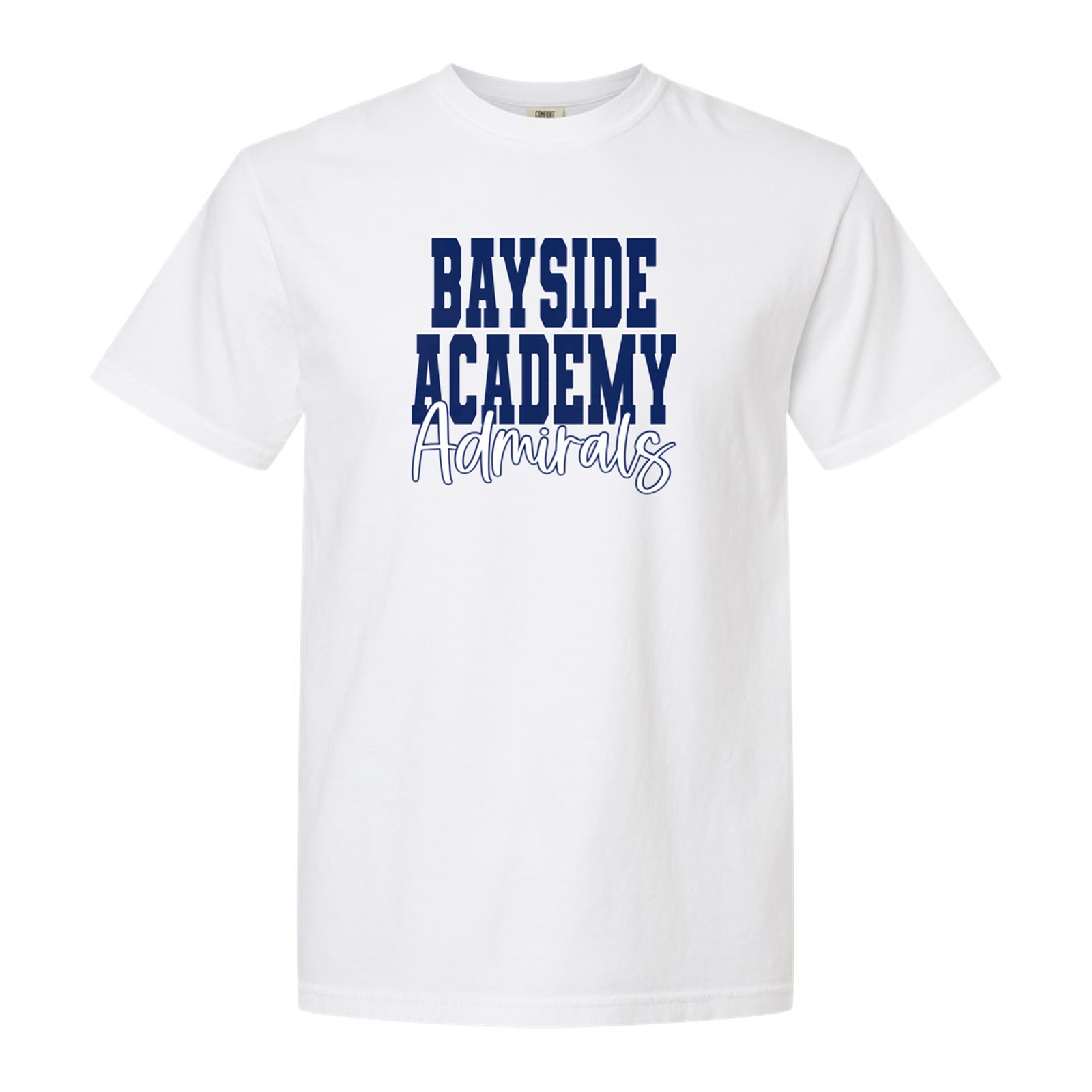 Bayside academy admirals navy white duo block script Comfort Colors 6014 Long Sleeve