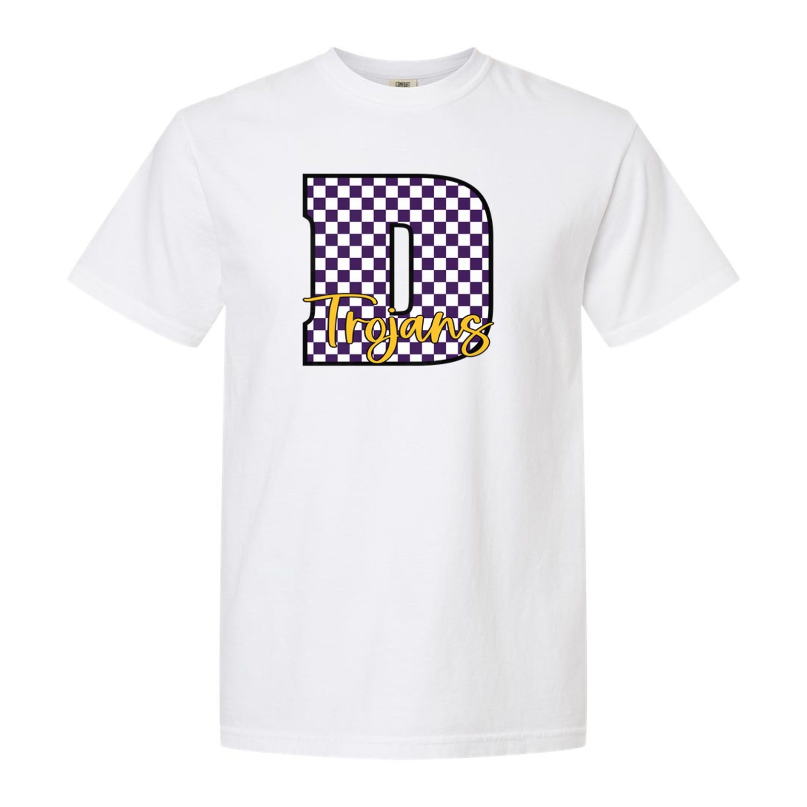 Daphne Trojans D purple white checkers trojans gold script