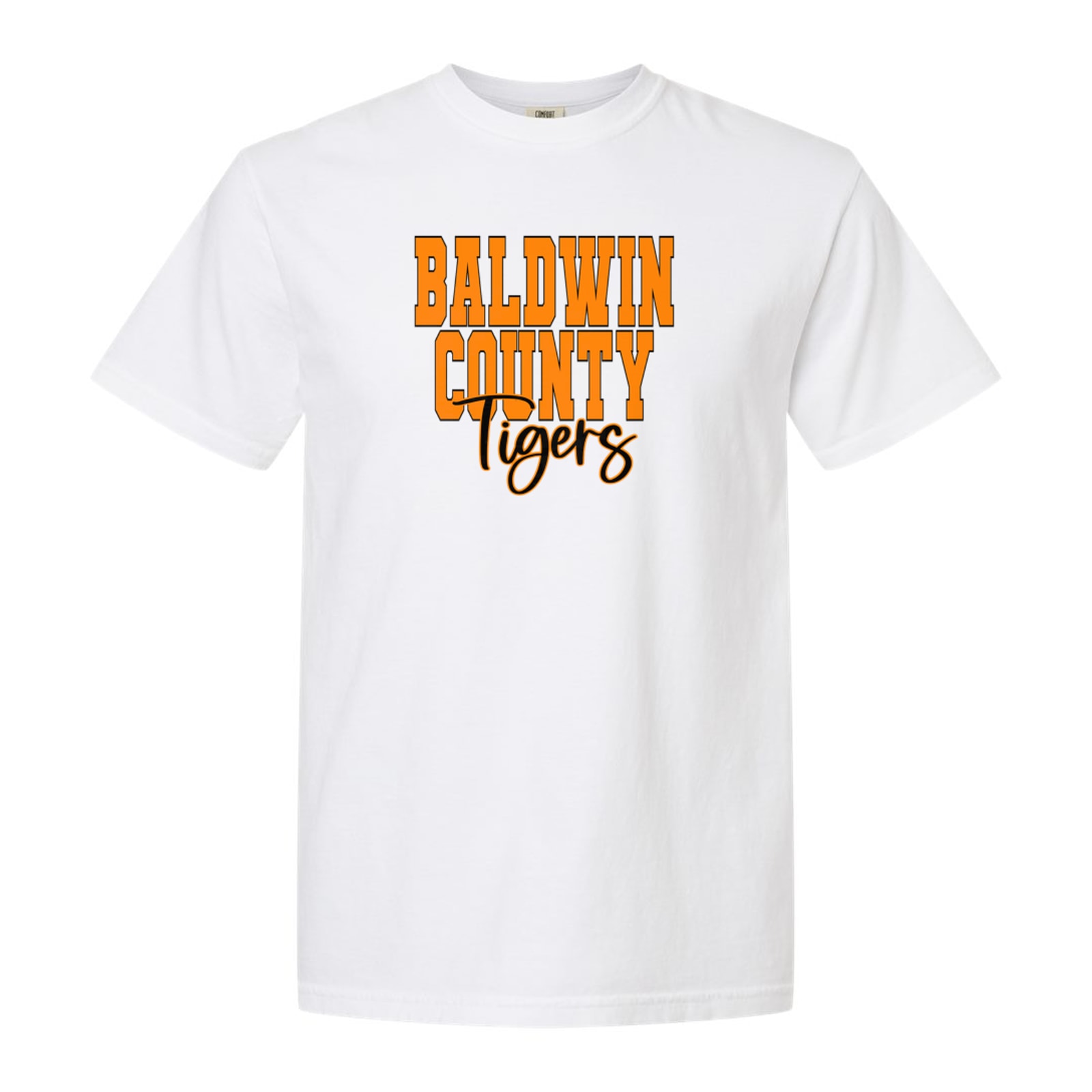 Baldwin County Tigers orange black duo block script Comfort Colors 6014 Long Sleeve