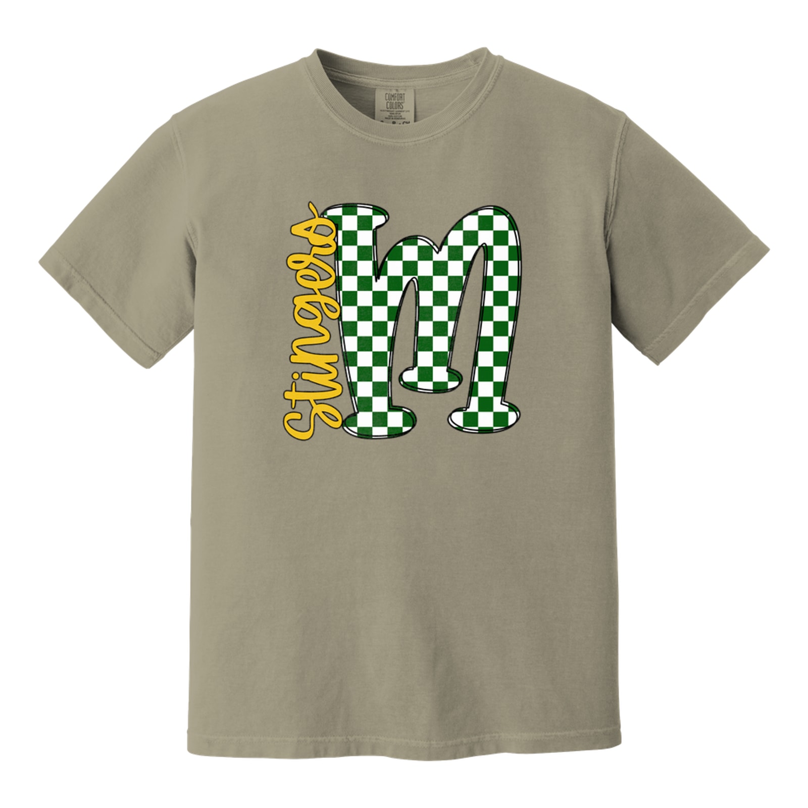 M big letter checkered stingers green gold black