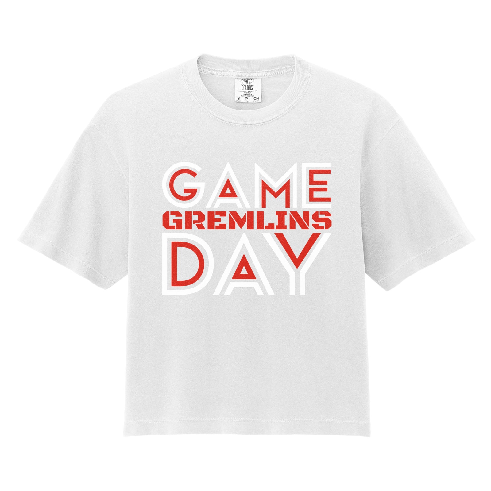 Game Day Gremlins Red White Comfort Colors 3023CL Cropped Tee
