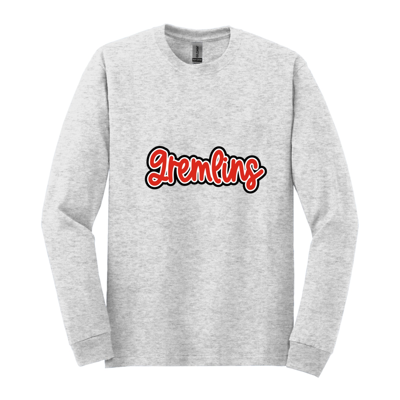 sacred-heart Gremlins Thick Script Red White Black Gildan - Heavy Cotton 100% Cotton Long Sleeve T-Shirt. 5400