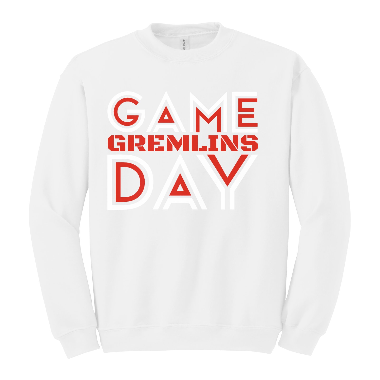 sacred-heart Game Day Gremlins Red White Gildan Heavy Blend Crewneck Sweatshirt. 18000