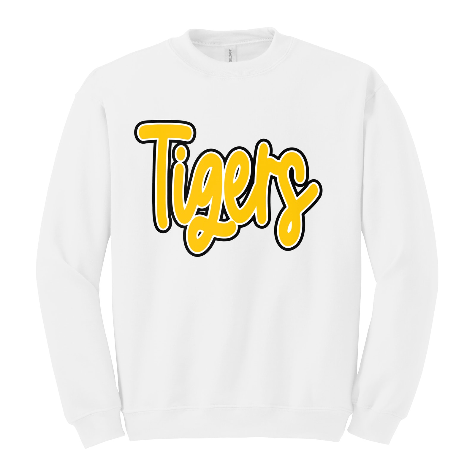 smith-cotton Tigers thick script gold white black Gildan Heavy Blend Crewneck Sweatshirt. 18000