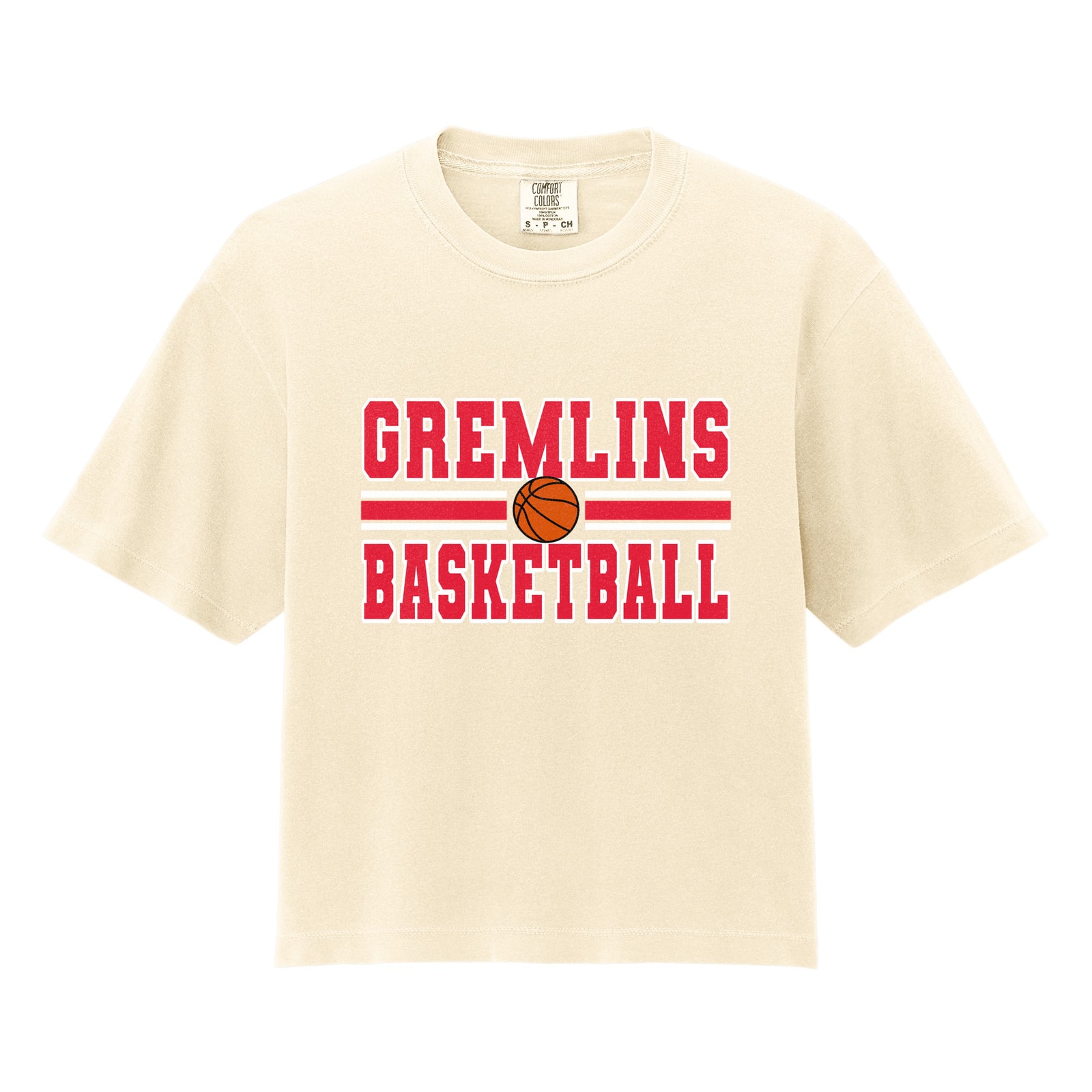 Gremlins basketball lines sacred heart red white basketball Comfort Colors 3023CL Cropped Tee
