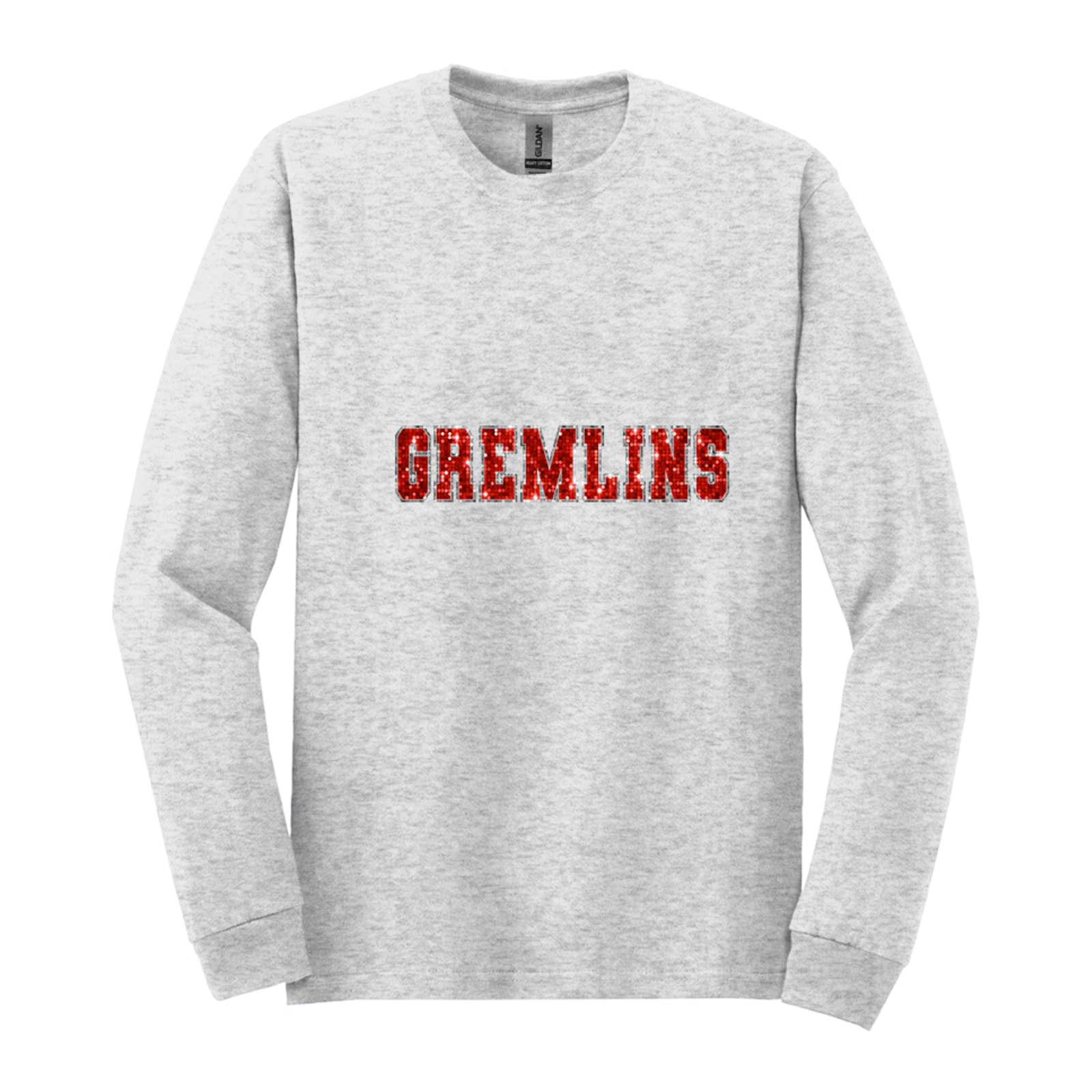 sacred-heart Gremlins sequin sleeve red silver Gildan - Heavy Cotton 100% Cotton Long Sleeve T-Shirt. 5400