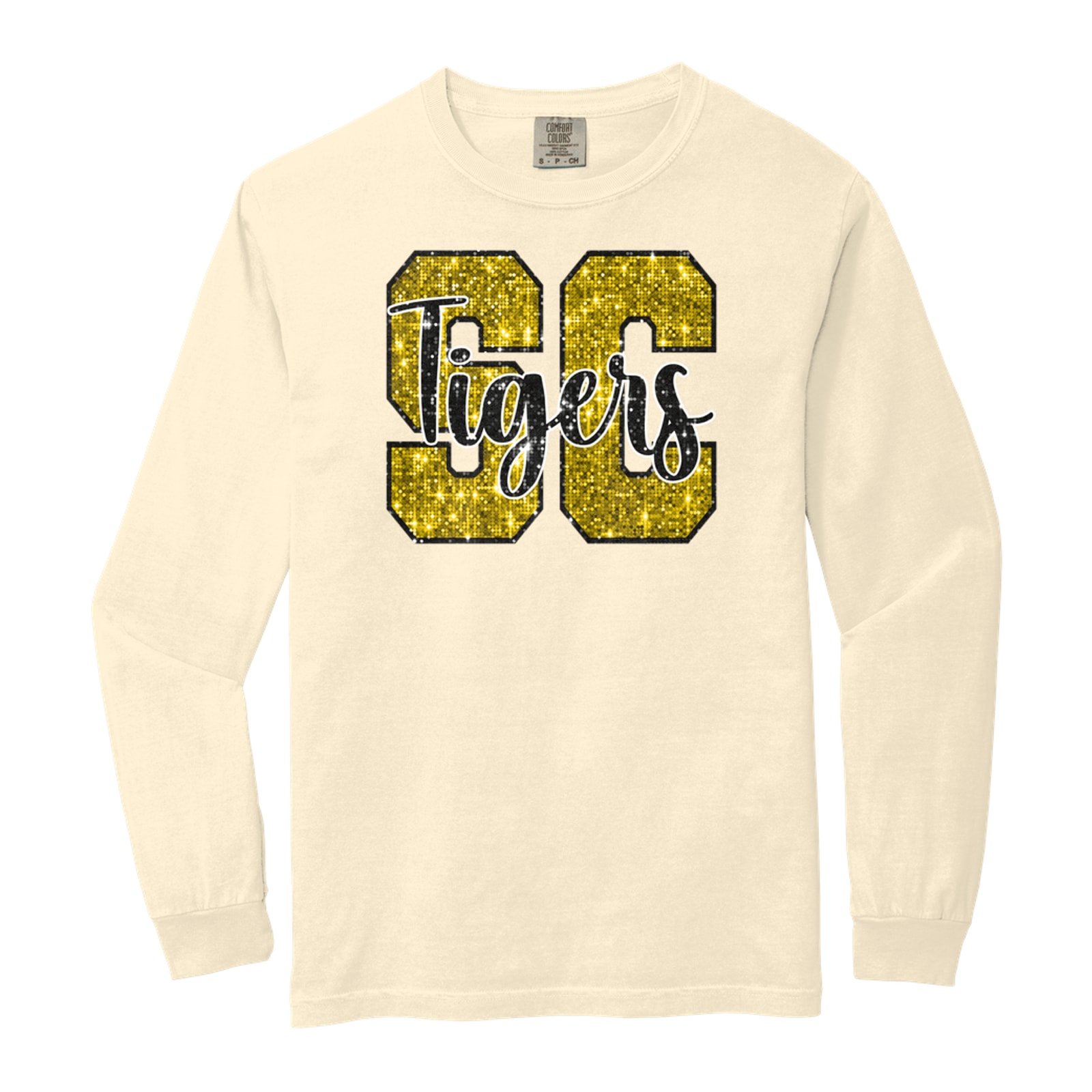 SC tigers sequin gold black Comfort Colors 6014 Long Sleeve