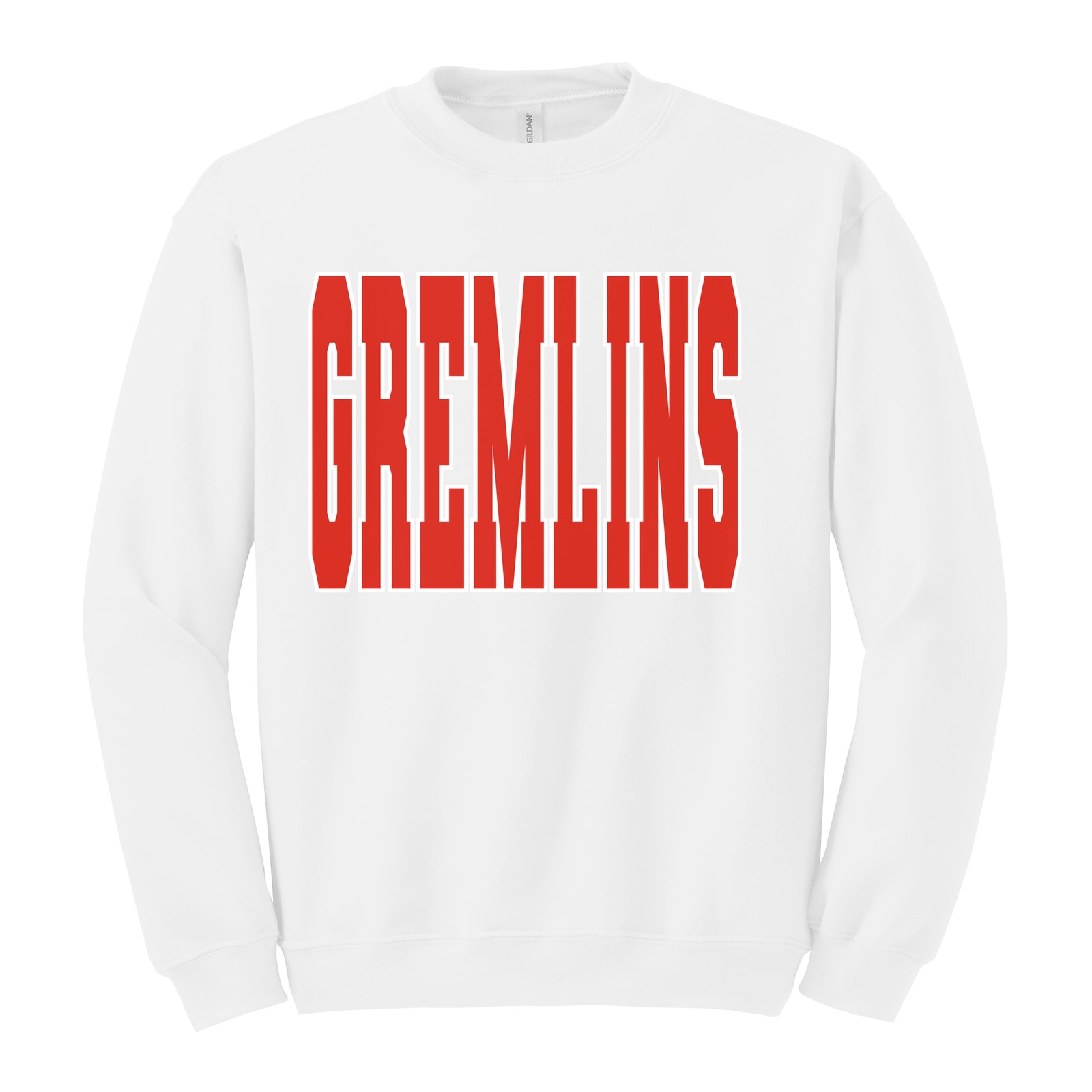 sacred-heart Gremlins Red White Gildan Heavy Blend Crewneck Sweatshirt. 18000