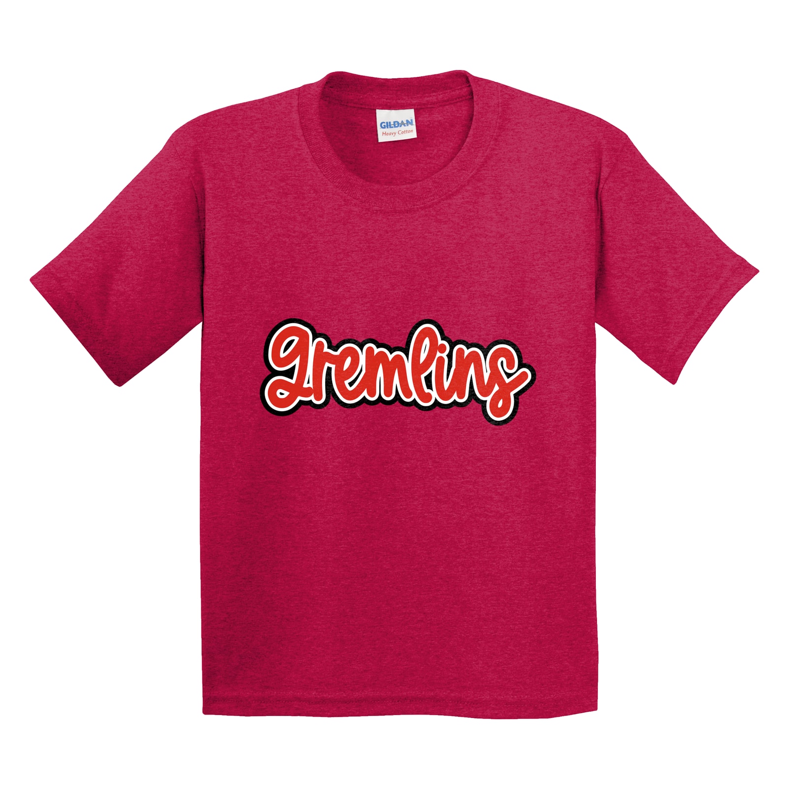 Gremlins Thick Script Red White Black Gildan 5000B Youth Tee