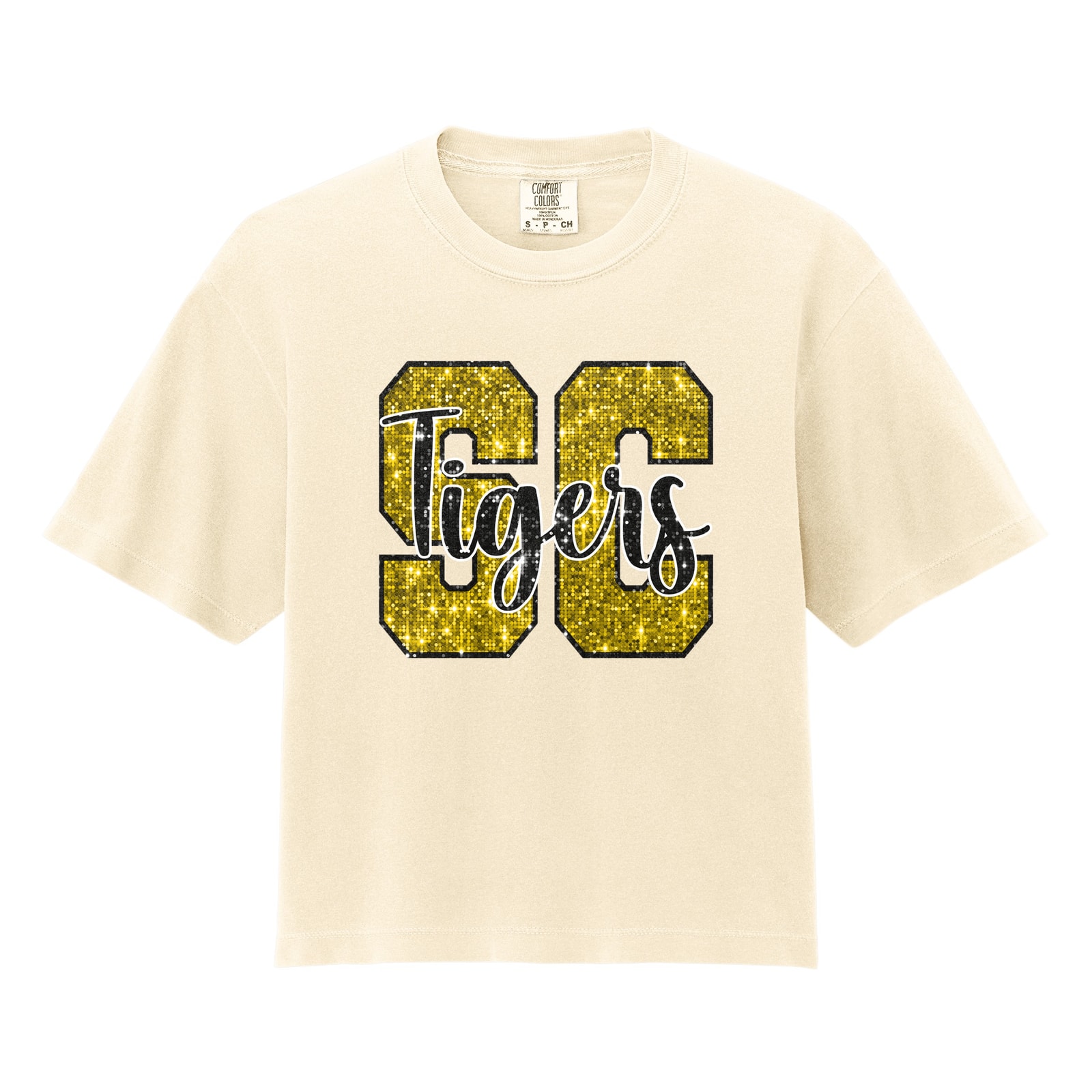 SC tigers sequin gold black Comfort Colors 3023CL Cropped Tee